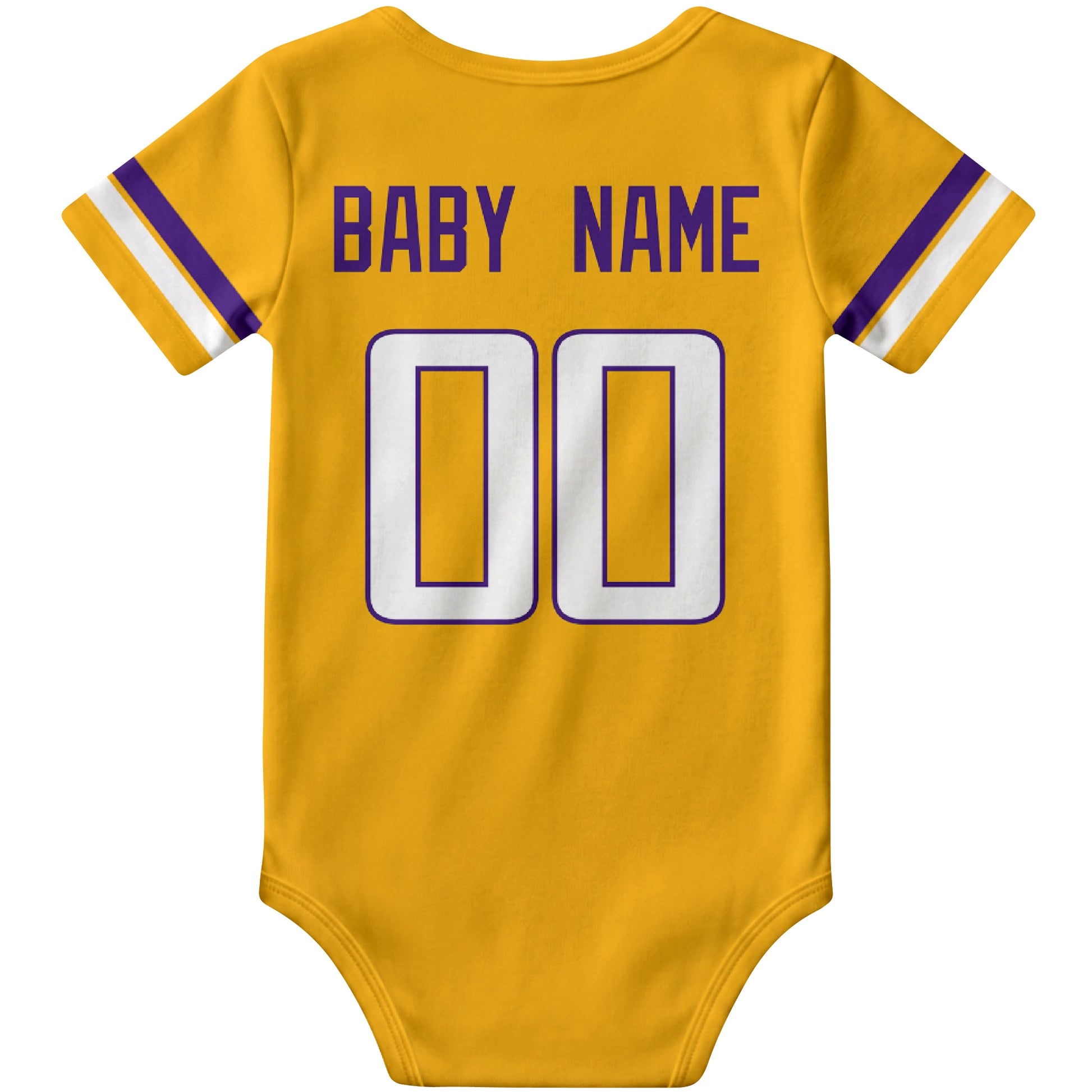 Minnesota Gold personalized football baby bodysuit back view with custom baby name and jersey number