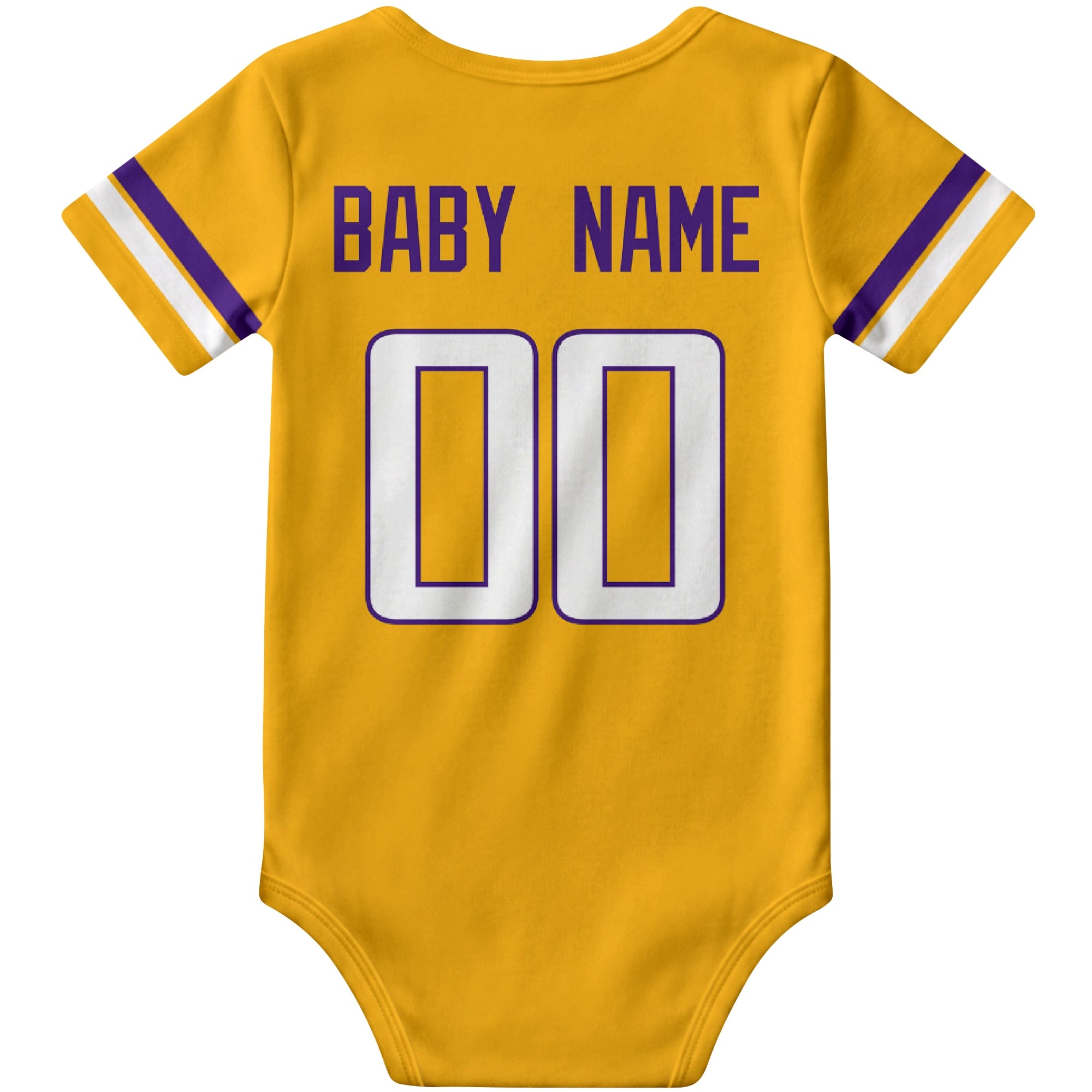 Minnesota Gold personalized football baby bodysuit back view with custom baby name and jersey number