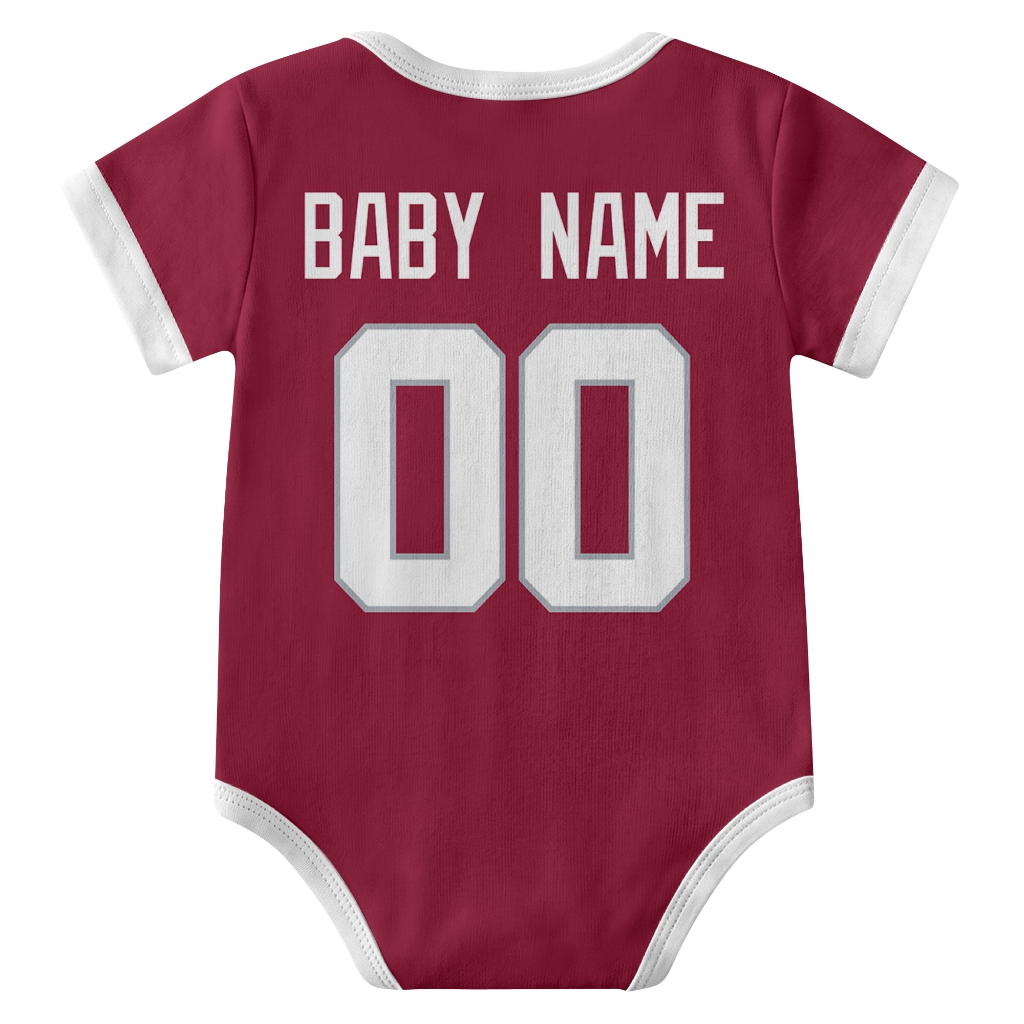 Arizona Red personalized baby football bodysuit back view with custom baby name and jersey number