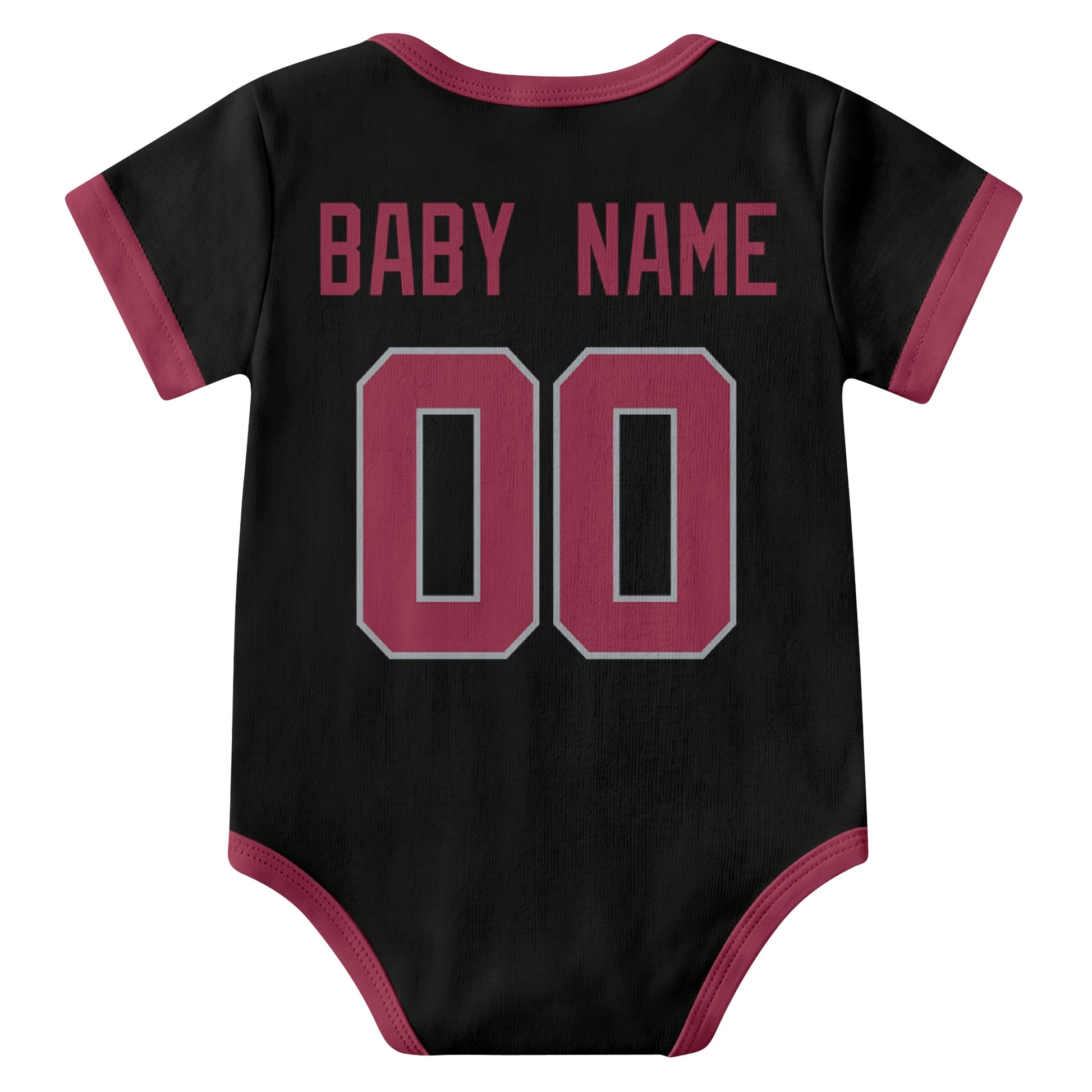 Arizona Black personalized baby football bodysuit back view with custom baby name and jersey number