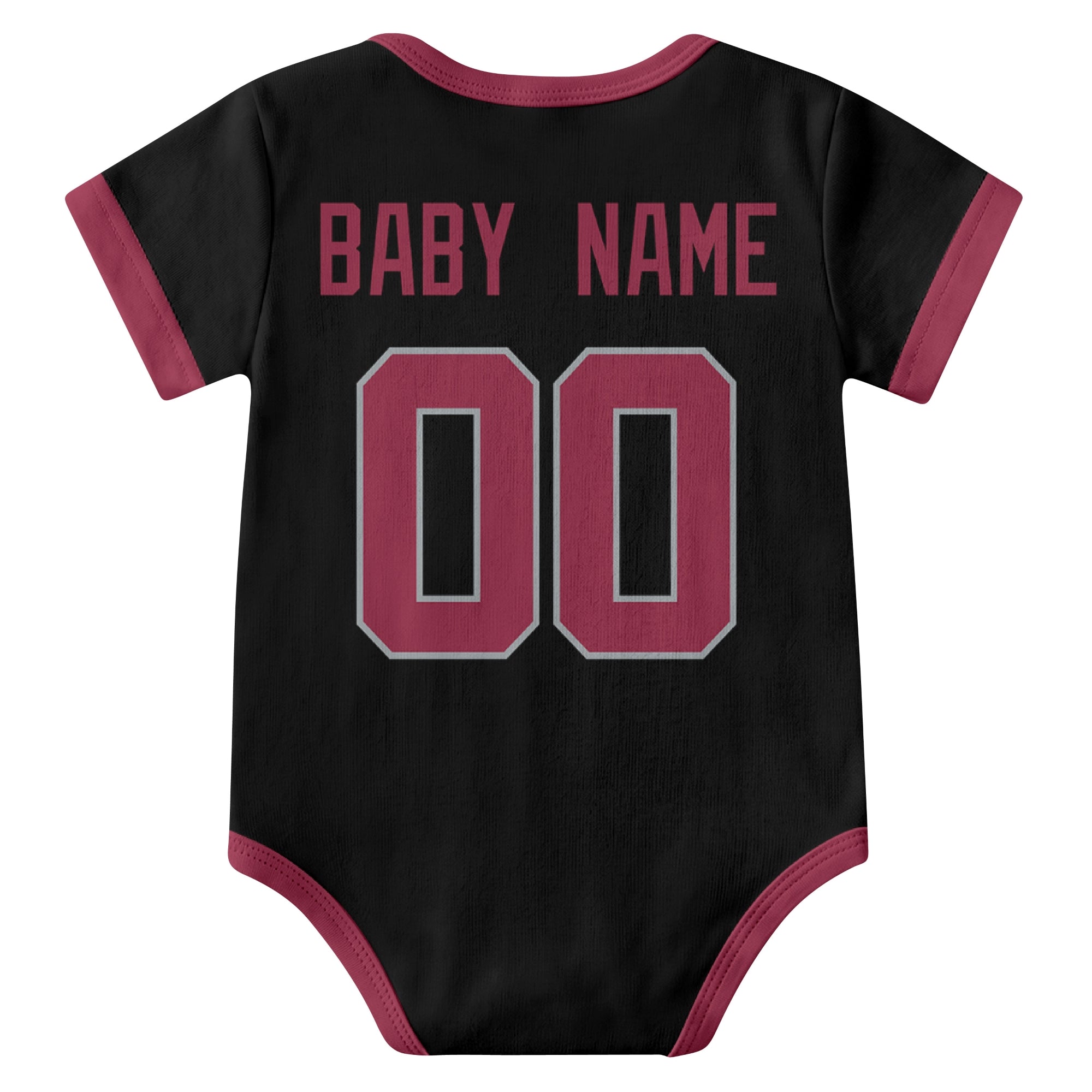 Arizona Black personalized baby football bodysuit back view with custom baby name and jersey number