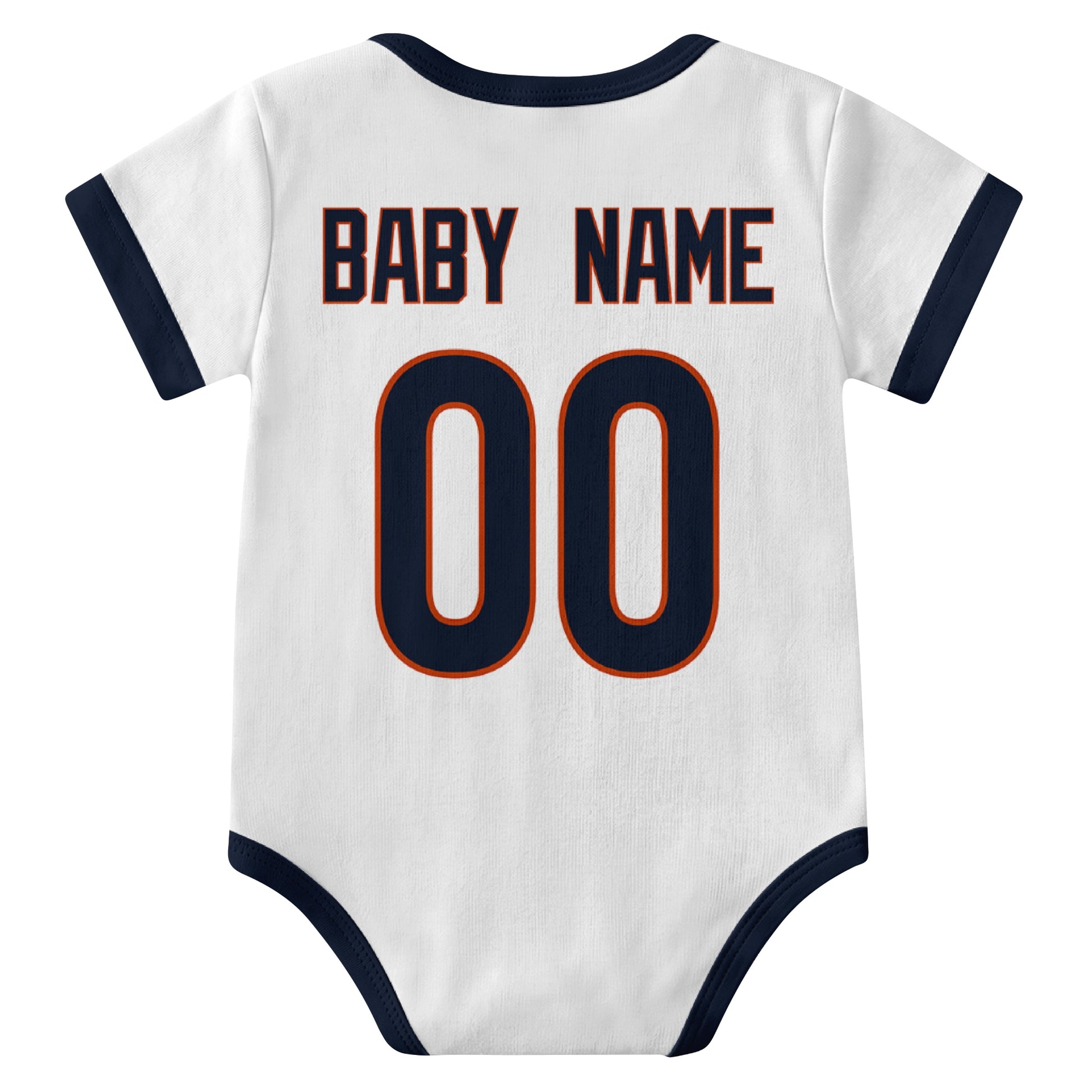 Chicago White personalized baby football bodysuit back view with custom baby name and jersey number