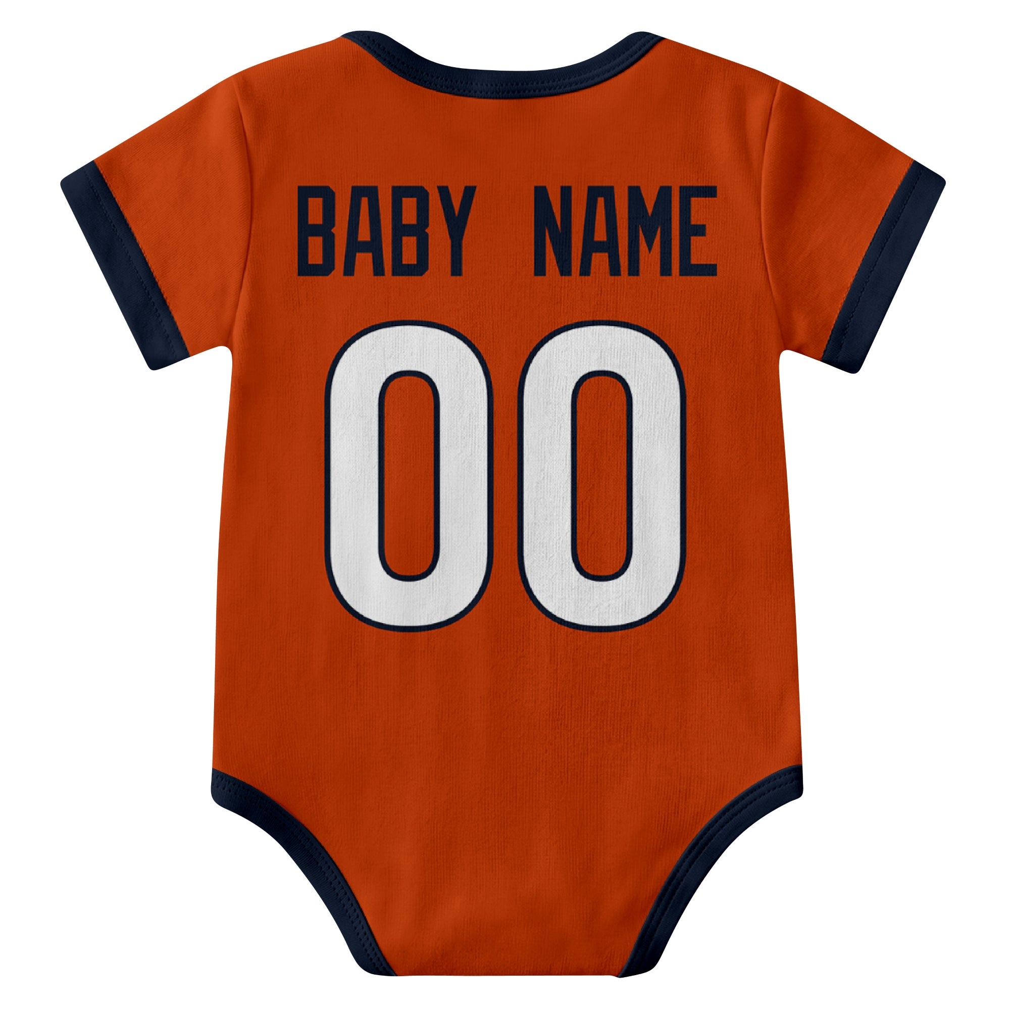 Chicago Orange personalized baby football bodysuit back view with custom baby name and jersey number