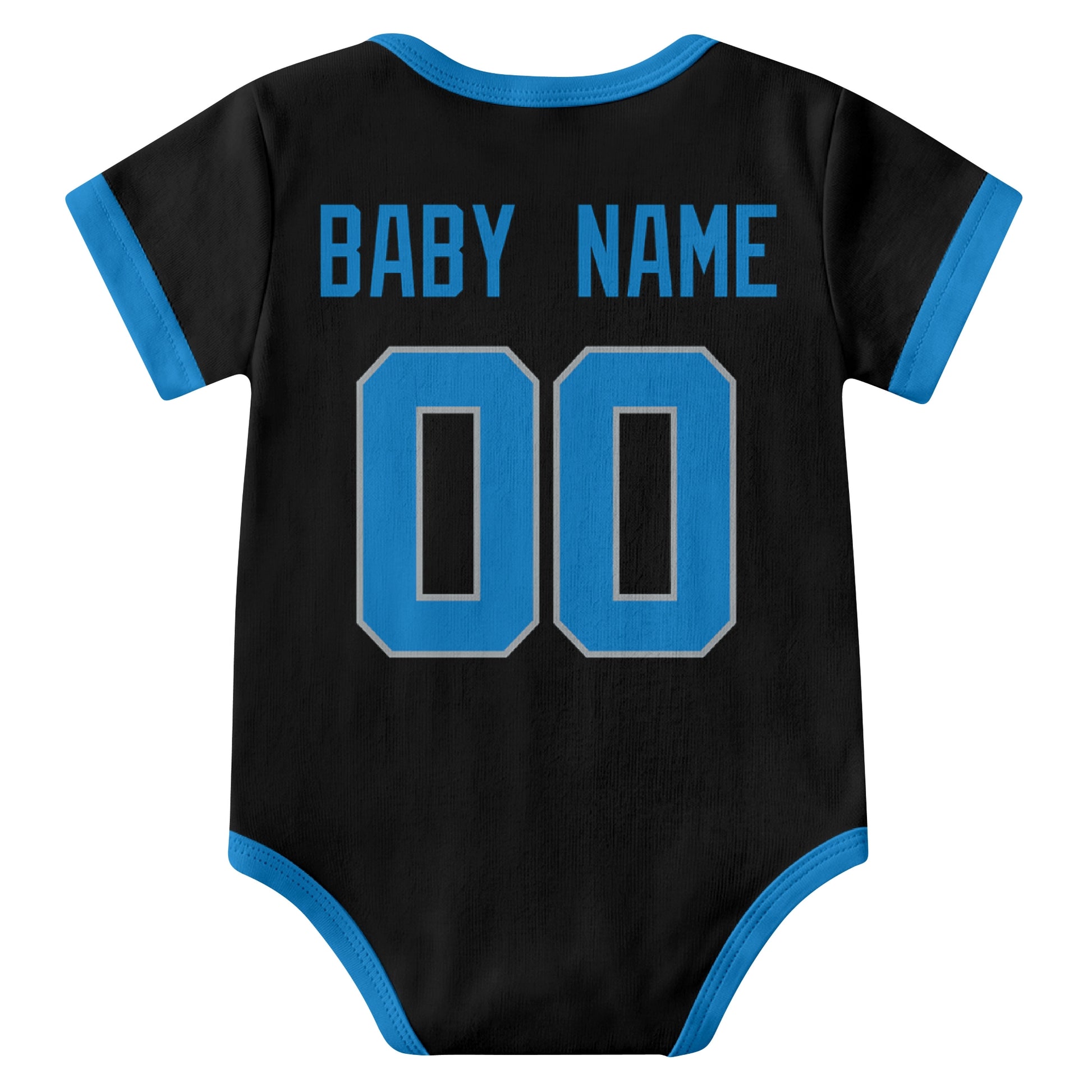 Detroit Black personalized baby football bodysuit back view with custom baby name and jersey number