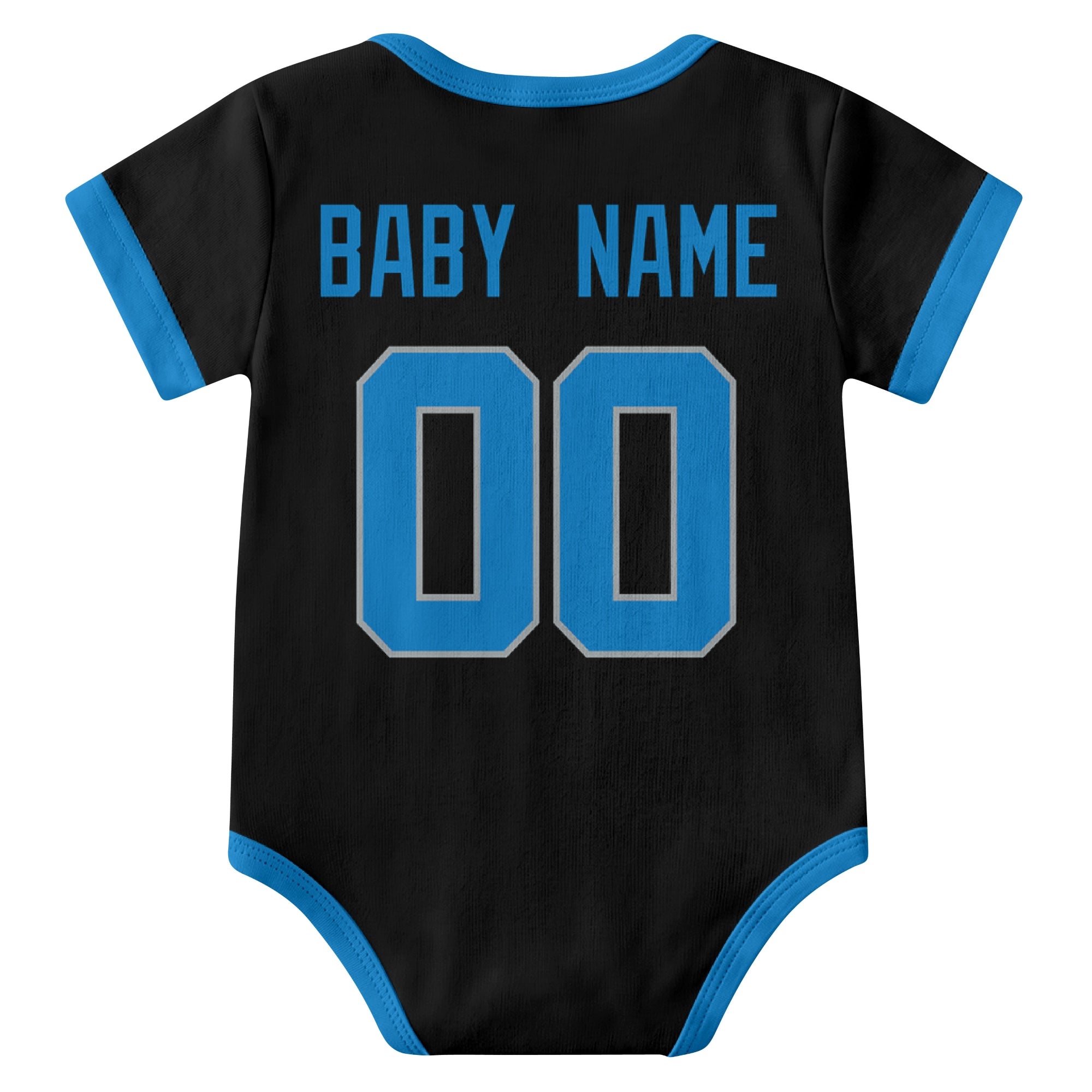 Detroit Black personalized baby football bodysuit back view with custom baby name and jersey number