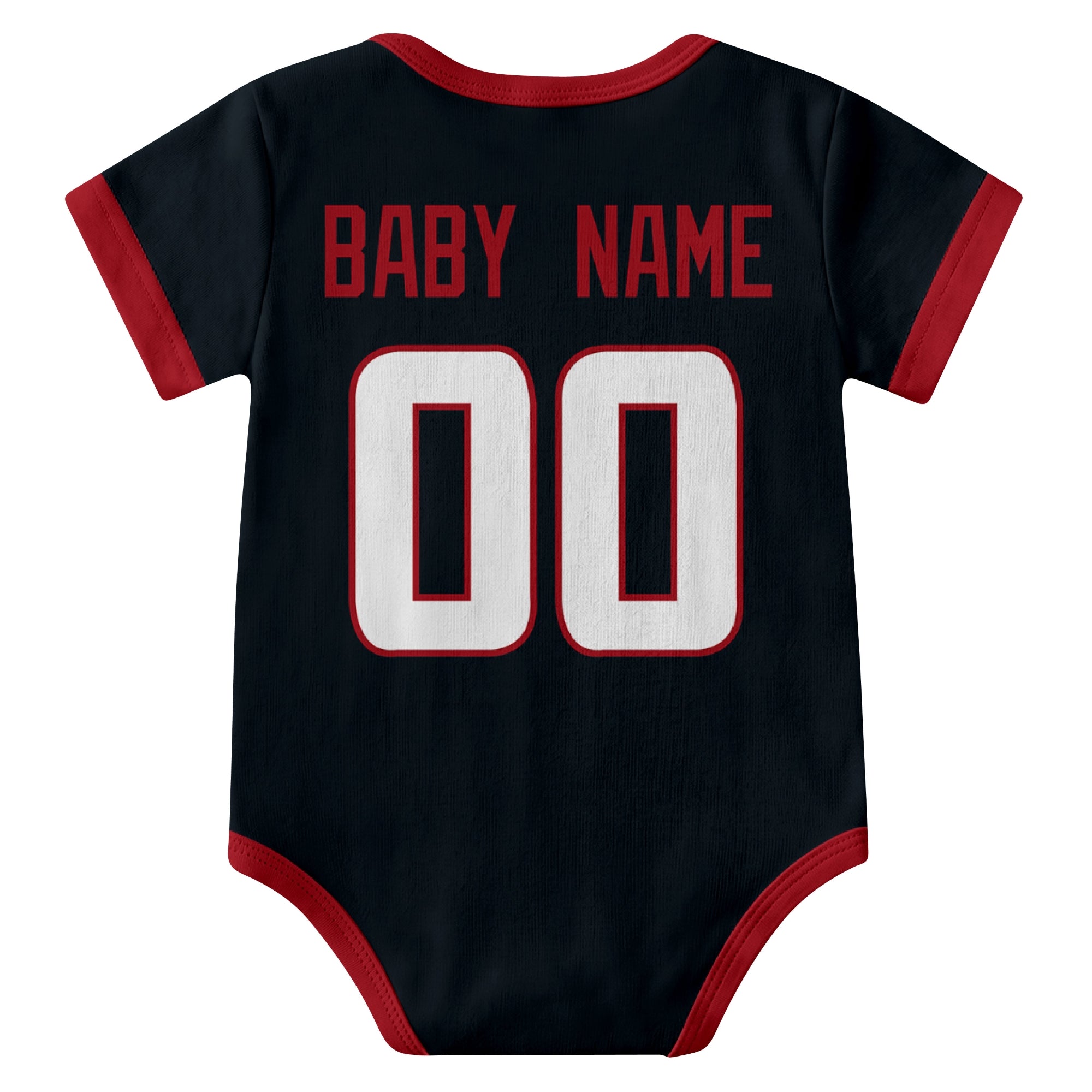 Houston Navy personalized baby football bodysuit back view with custom baby name and jersey number