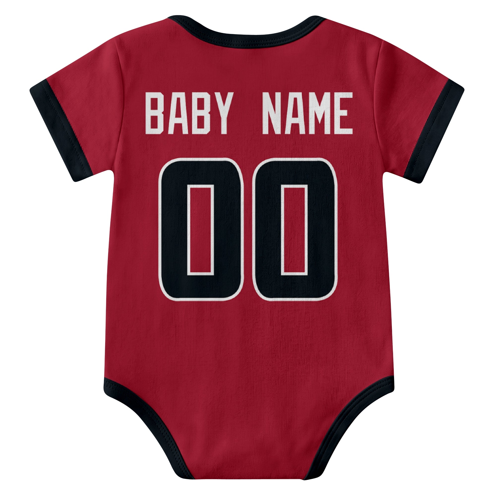 Houston Red personalized baby football bodysuit back view with custom baby name and jersey number