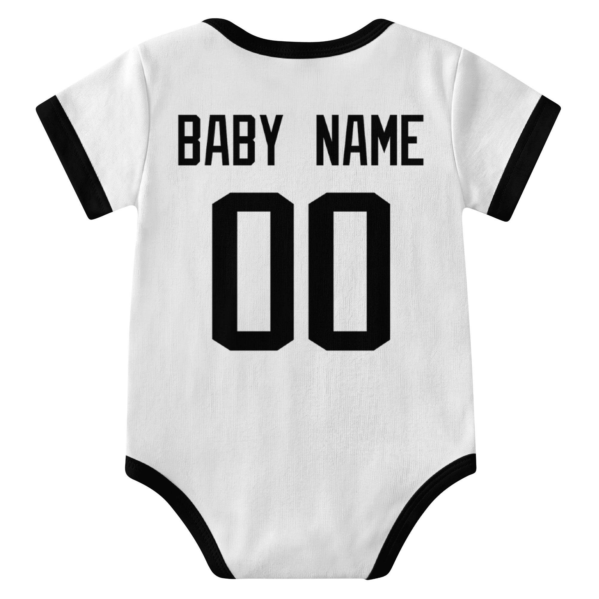 Jacksonville White personalized baby football bodysuit back view with custom baby name and jersey number
