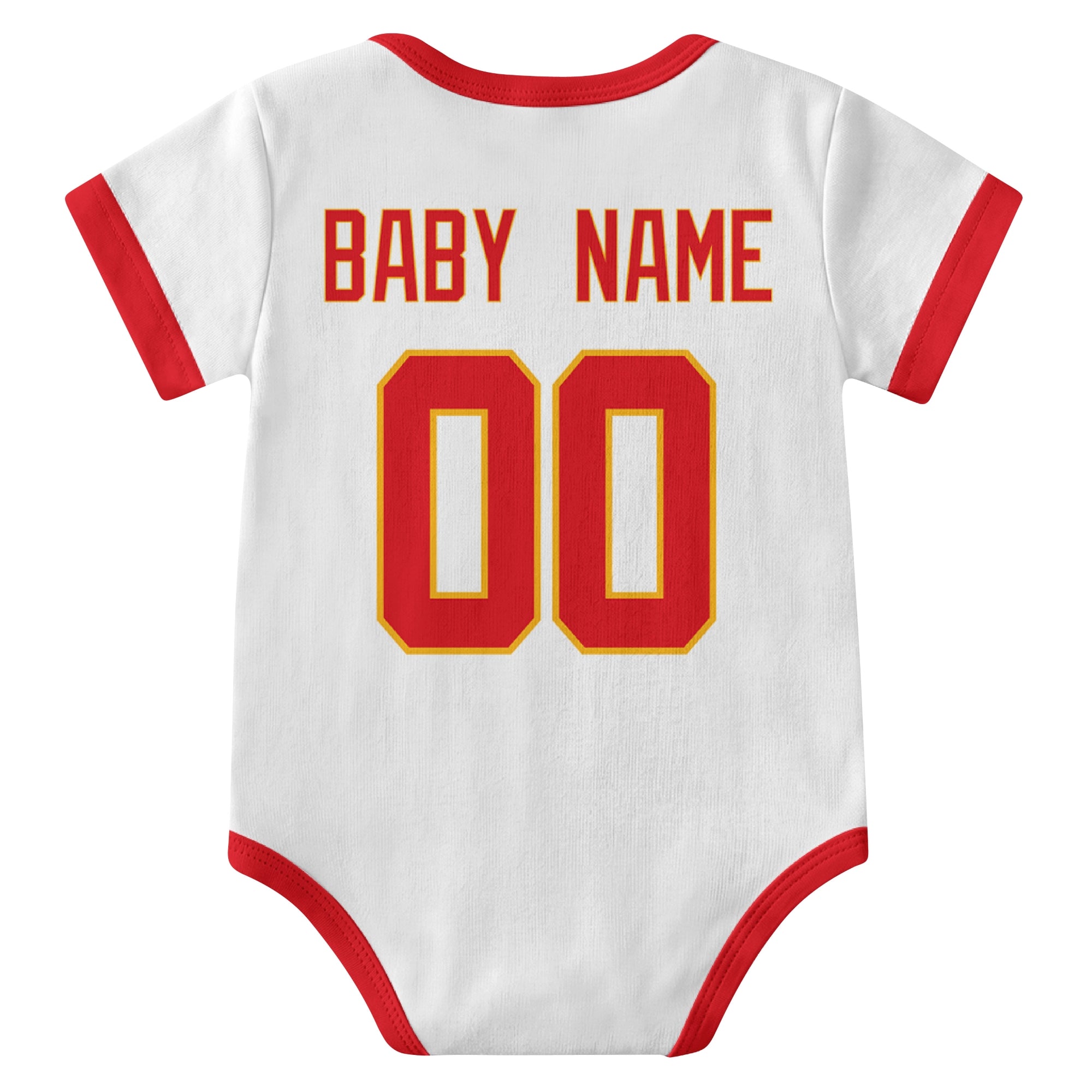 Kansas White personalized baby football bodysuit back view with custom baby name and jersey number
