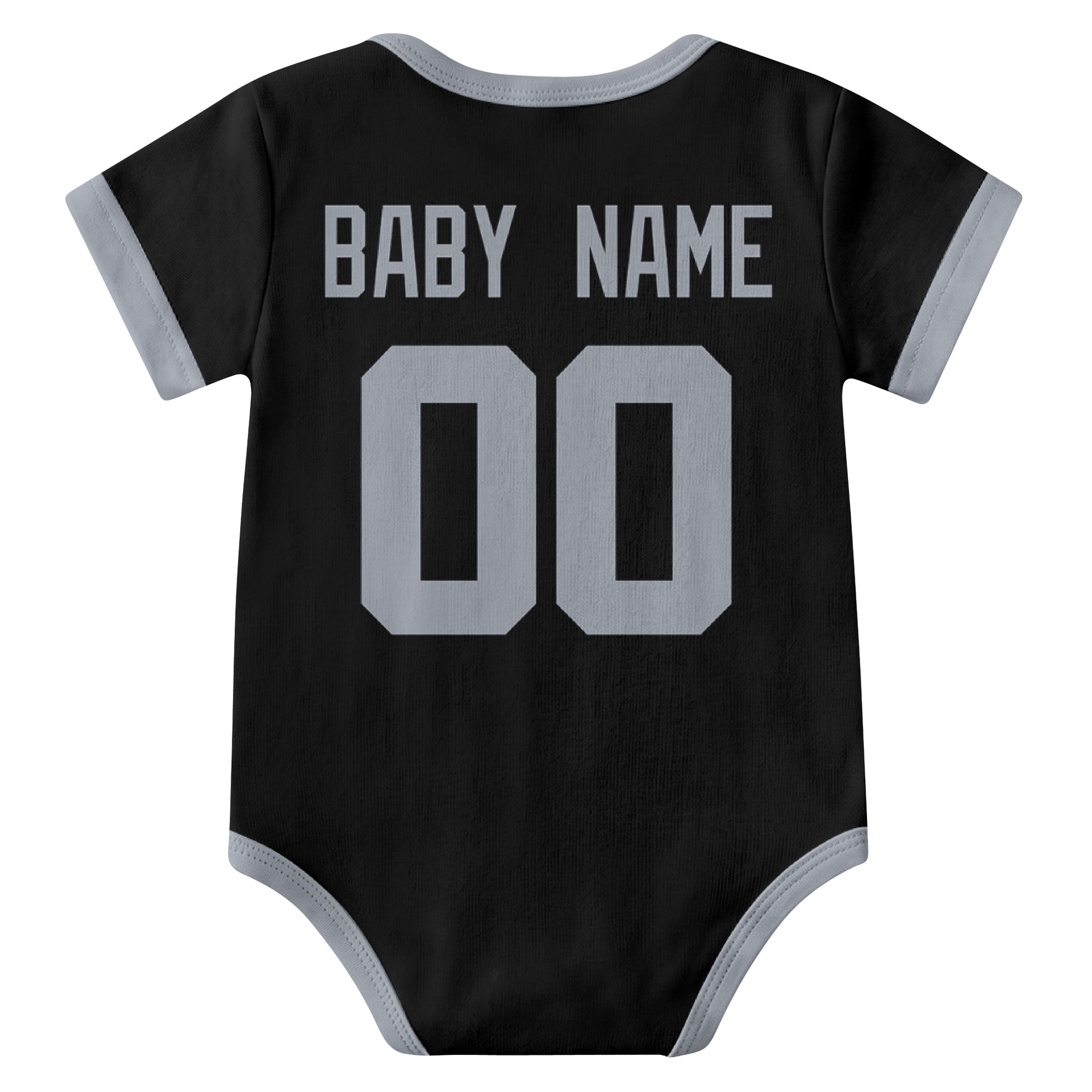 Las Vegas Black personalized baby football bodysuit back view with custom baby name and jersey number