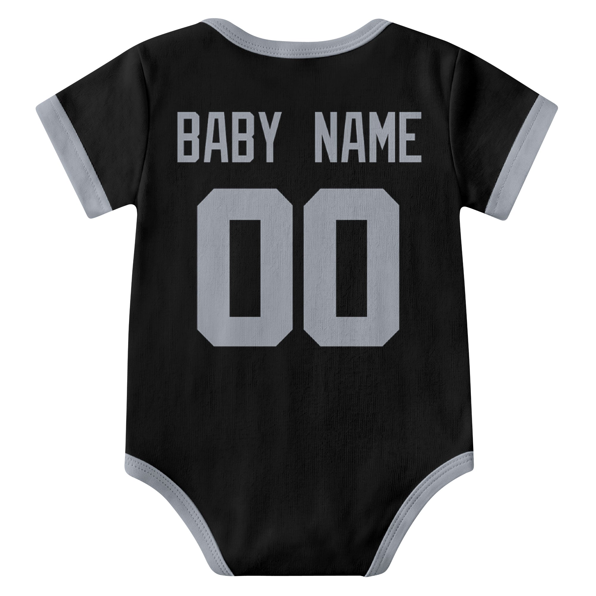 Las Vegas Black personalized baby football bodysuit back view with custom baby name and jersey number
