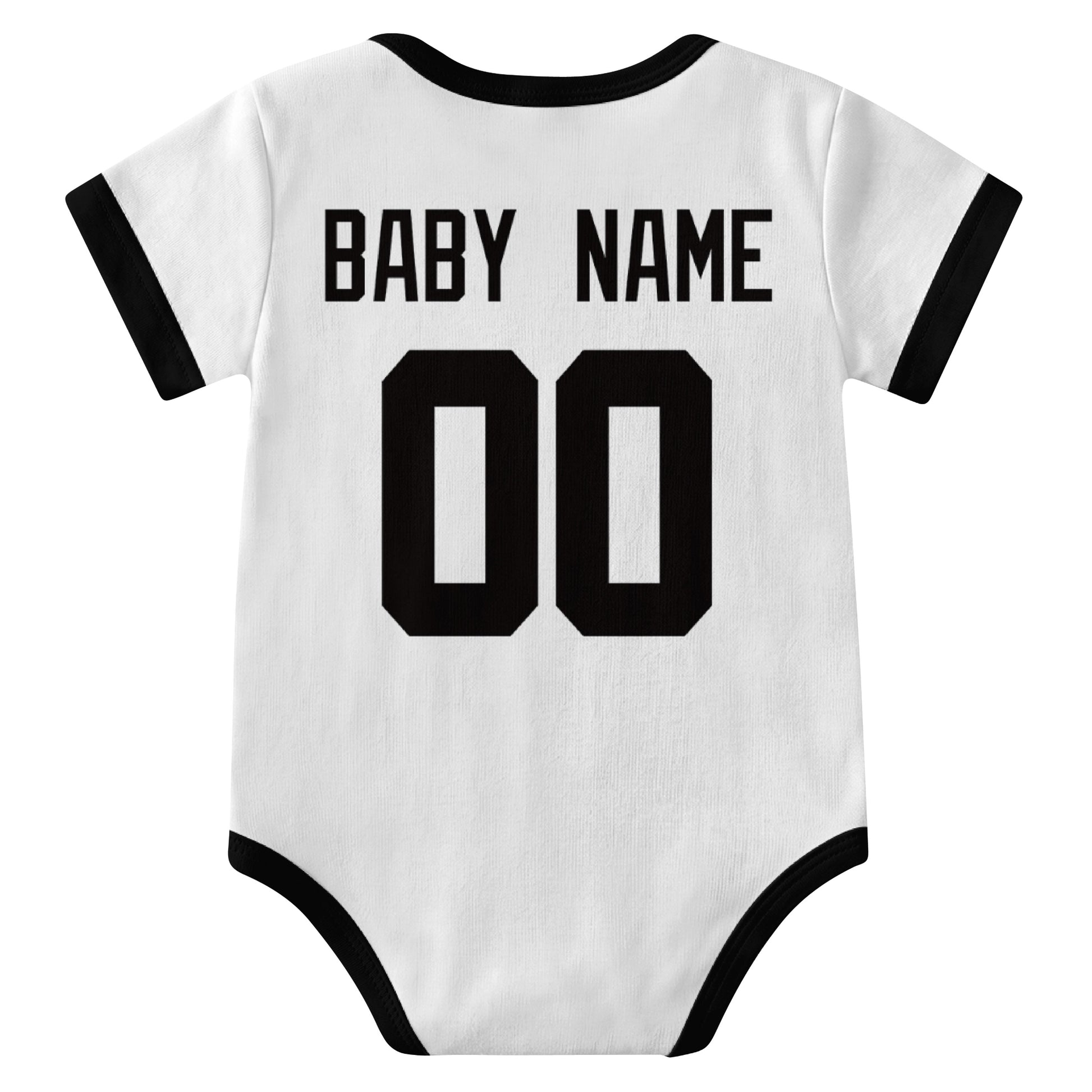 Las Vegas White personalized baby football bodysuit back view with custom baby name and jersey number