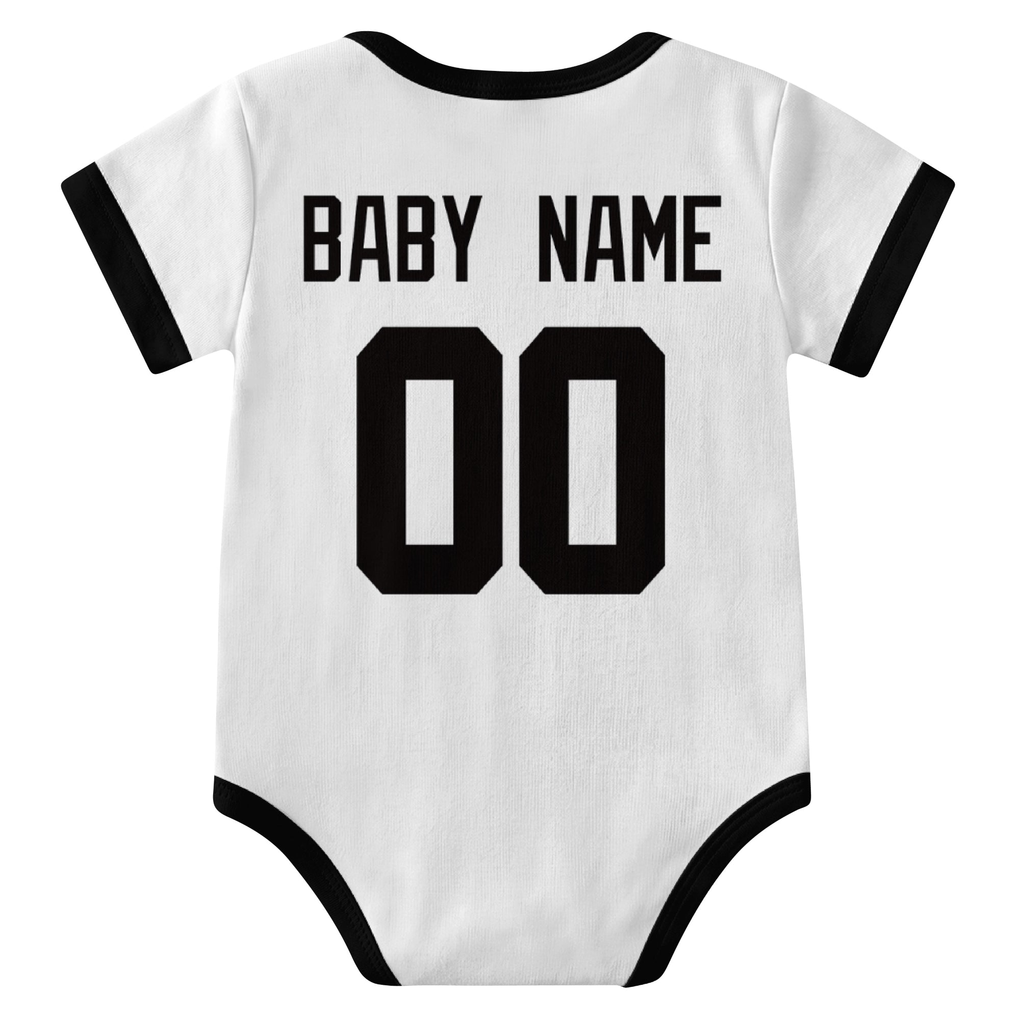 Las Vegas White personalized baby football bodysuit back view with custom baby name and jersey number