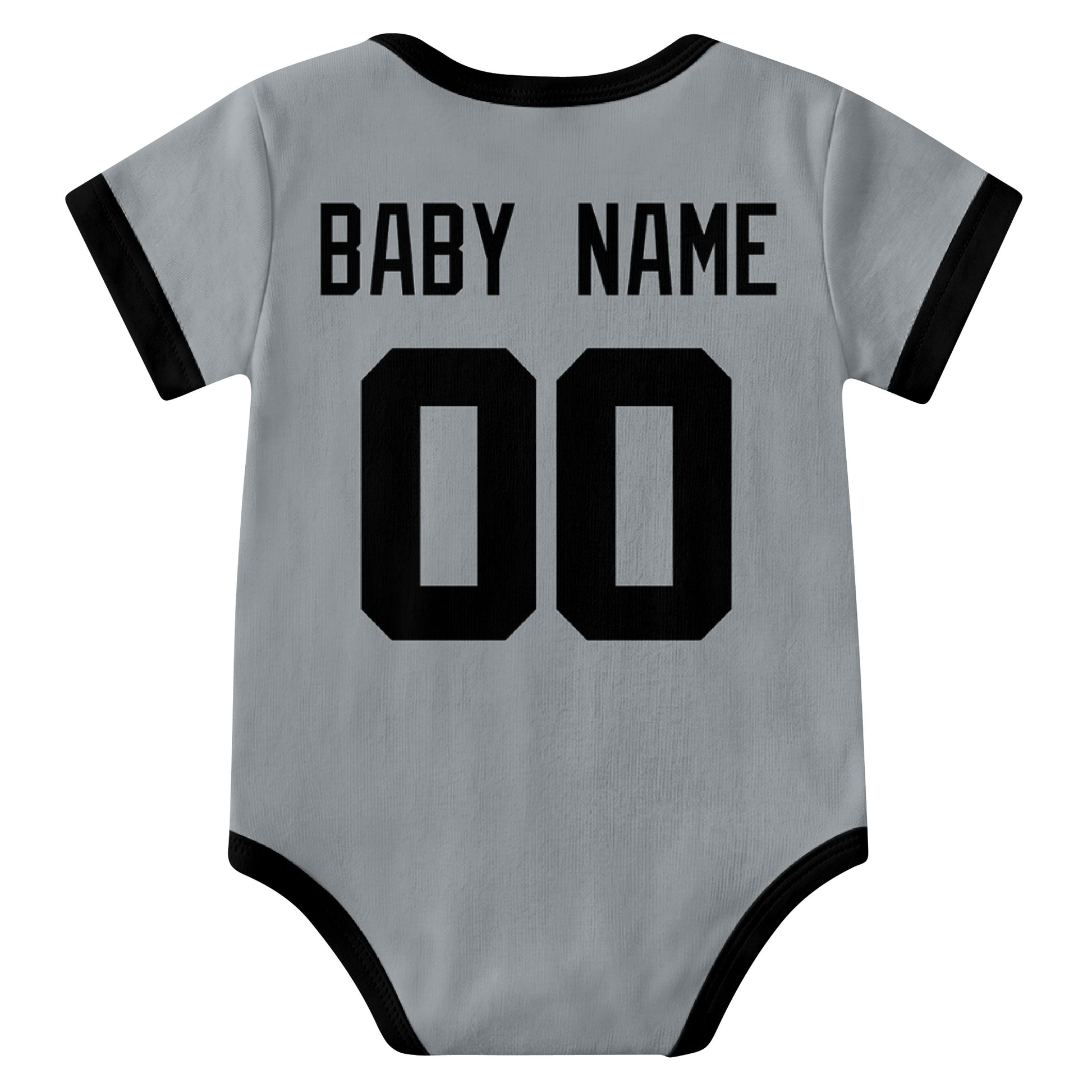 Las Vegas Gray personalized baby football bodysuit back view with custom baby name and jersey number