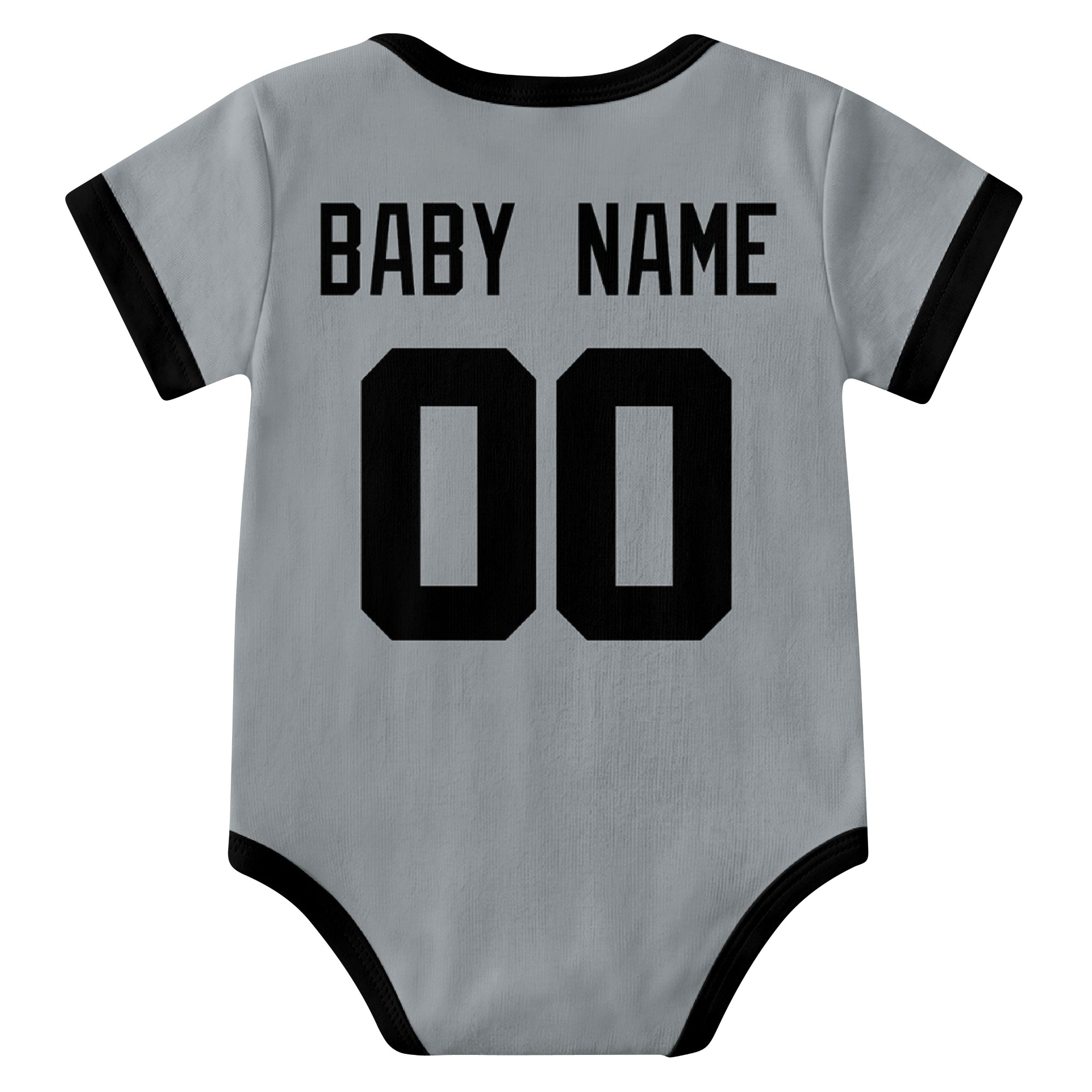 Las Vegas Gray personalized baby football bodysuit back view with custom baby name and jersey number