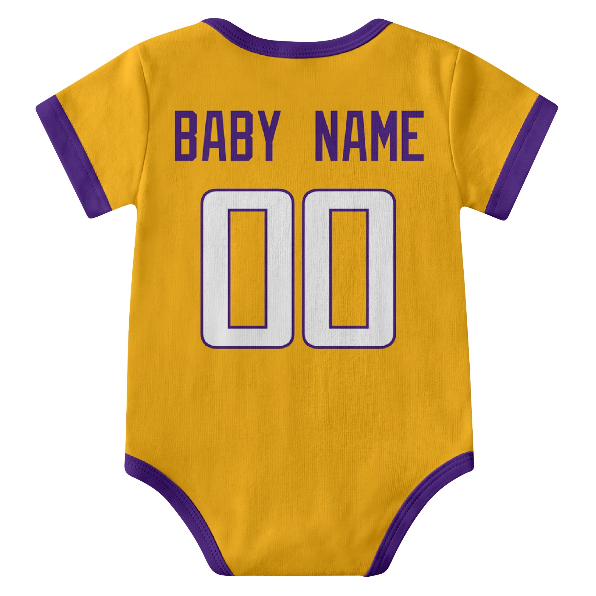 Minnesota Gold personalized baby football bodysuit back view with custom baby name and jersey number