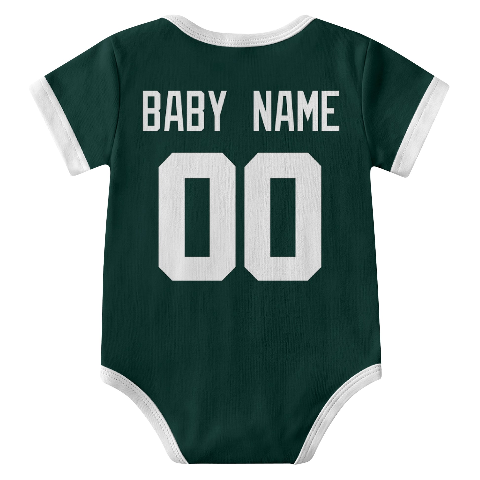 New York Green Green personalized baby football bodysuit back view with custom baby name and jersey number