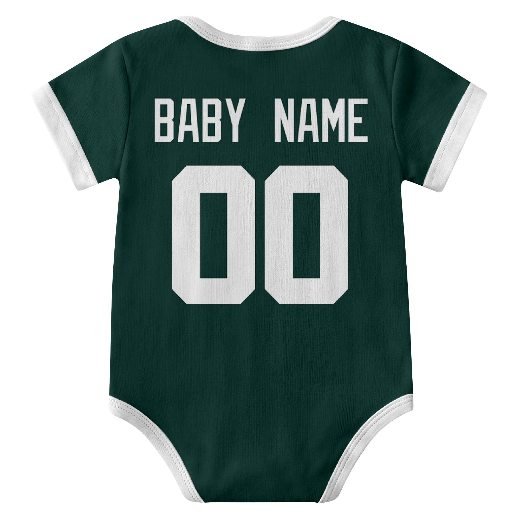 New York Green Green personalized baby football bodysuit back view with custom baby name and jersey number