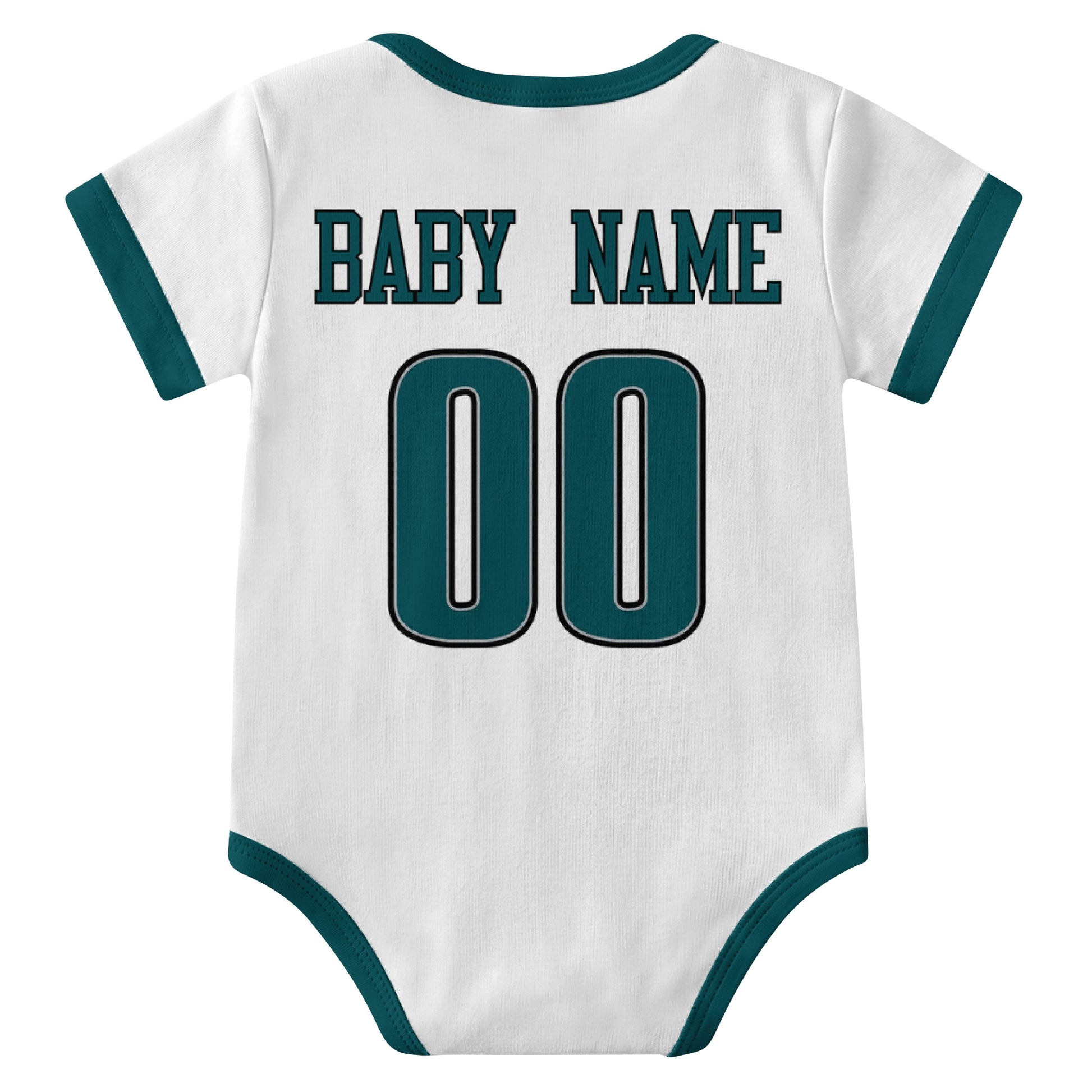 Philadelphia White personalized baby football bodysuit back view with custom baby name and jersey number