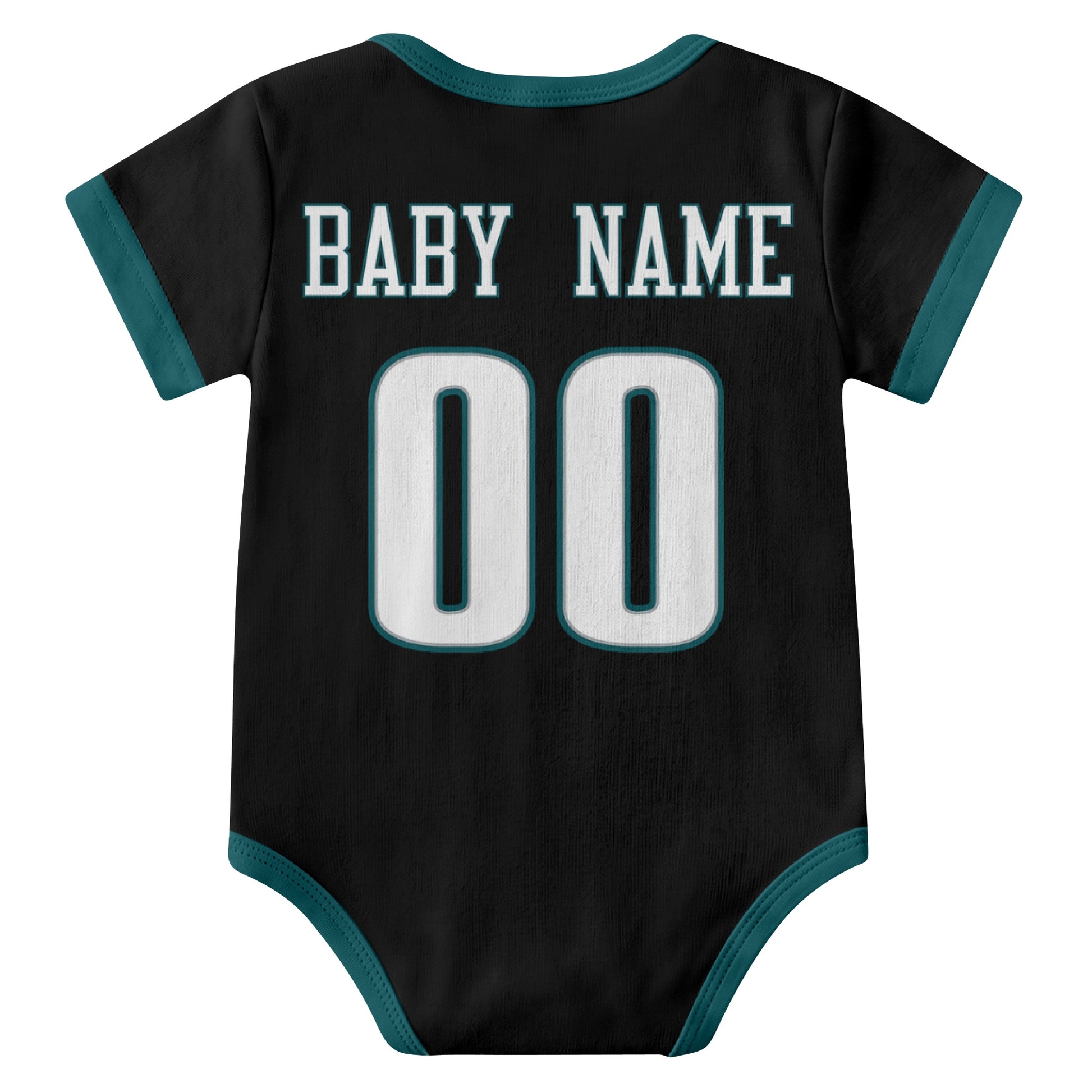 Philadelphia Black personalized baby football bodysuit back view with custom baby name and jersey number