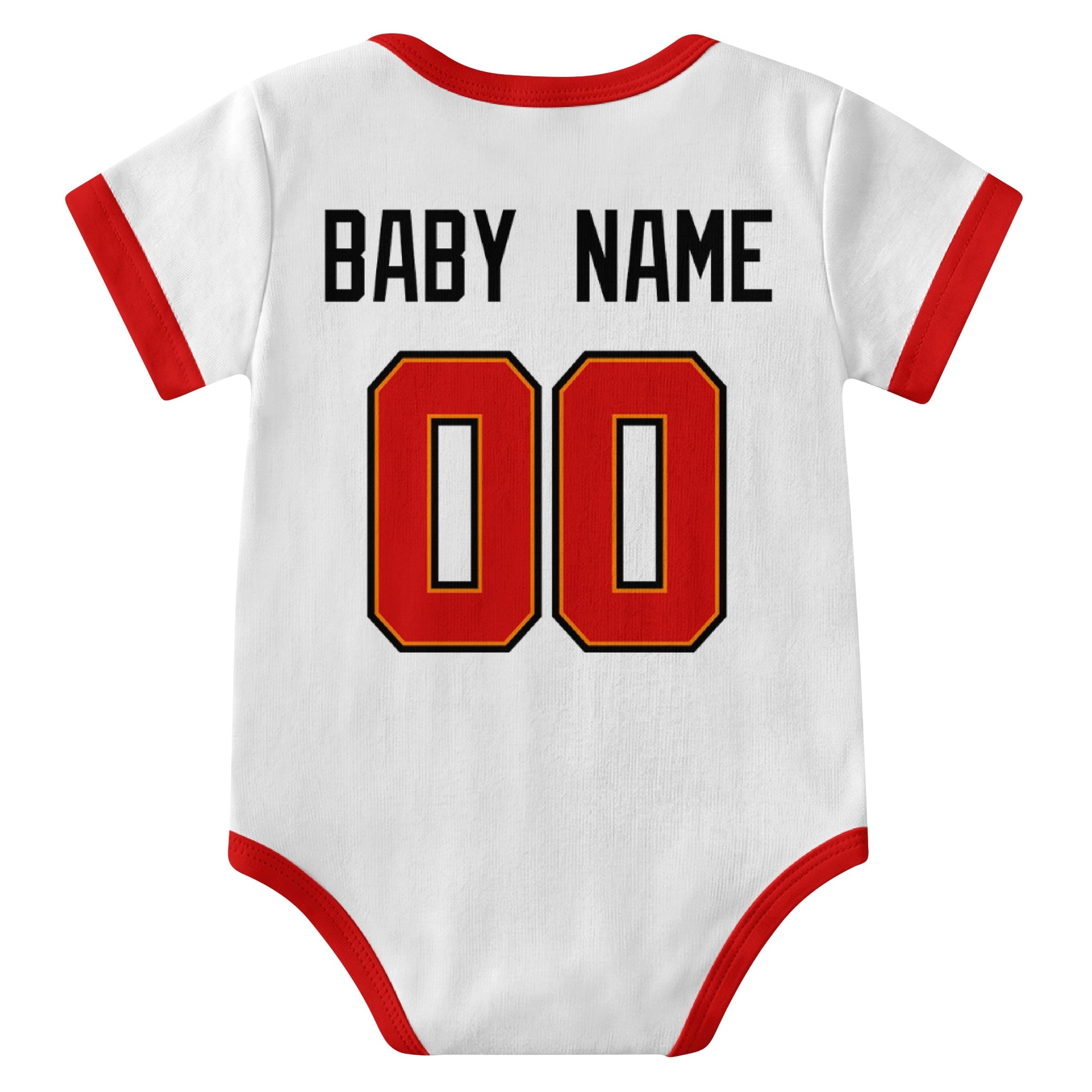 Tampa White personalized baby football bodysuit back view with custom baby name and jersey number
