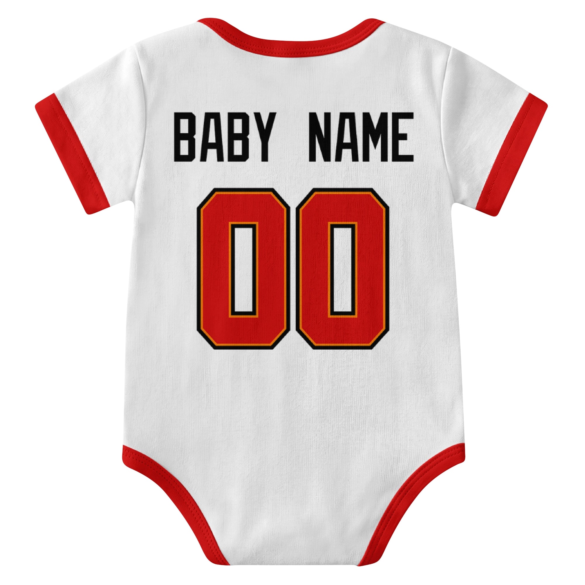 Tampa White personalized baby football bodysuit back view with custom baby name and jersey number