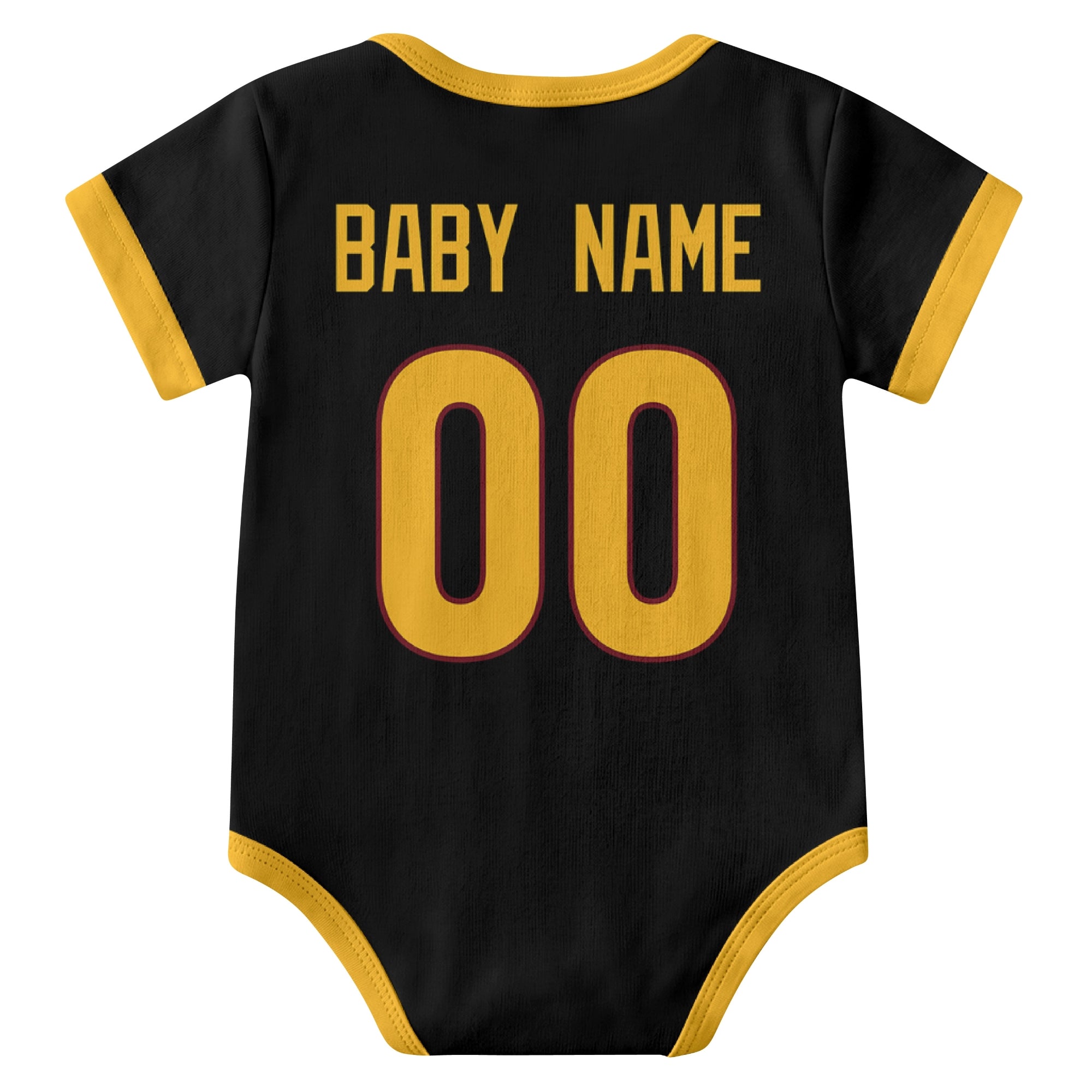 Washington Black personalized baby football bodysuit back view with custom baby name and jersey number