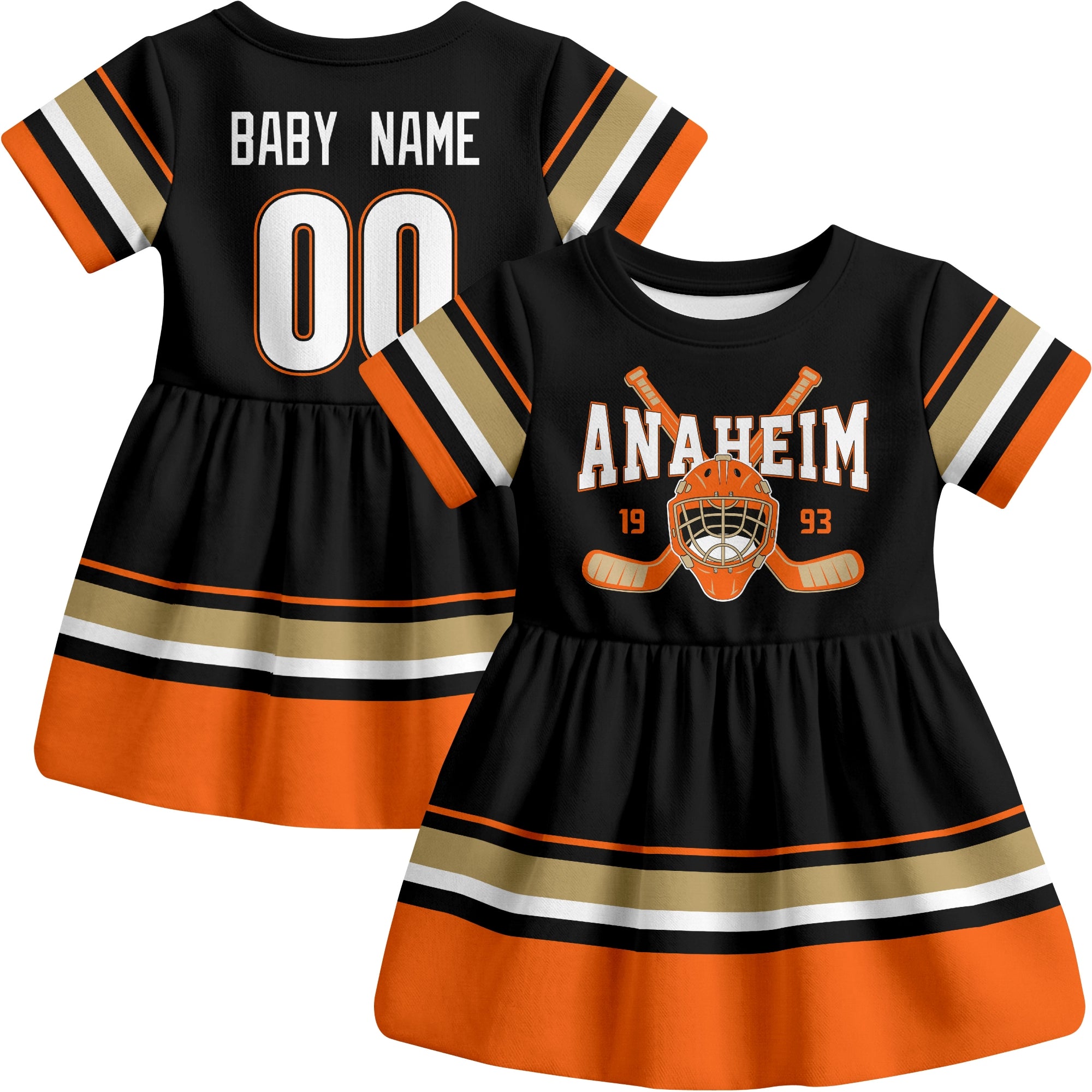 Anaheim hockey baby bodysuit dress Black style front and back view