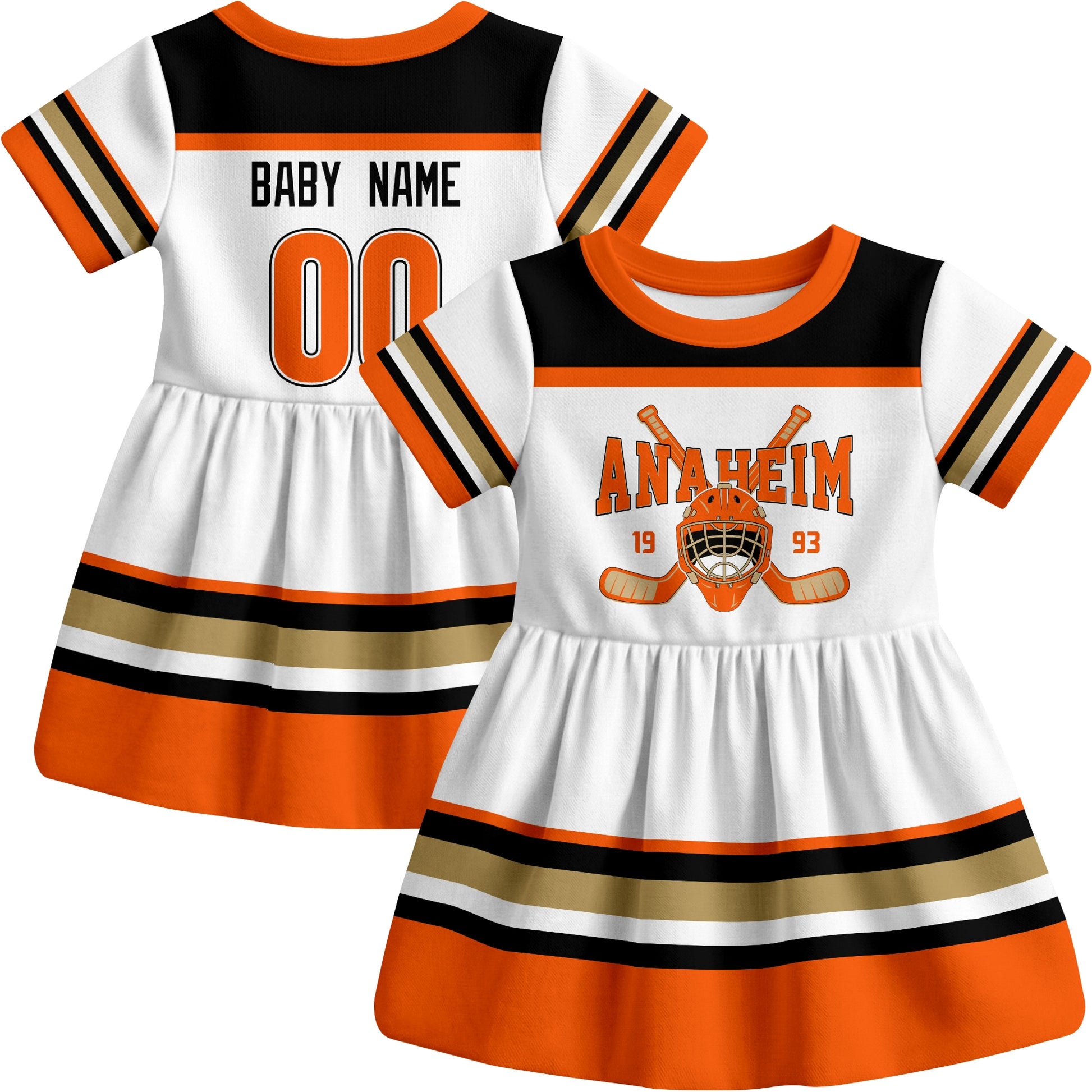 Anaheim hockey baby bodysuit dress White style front and back view
