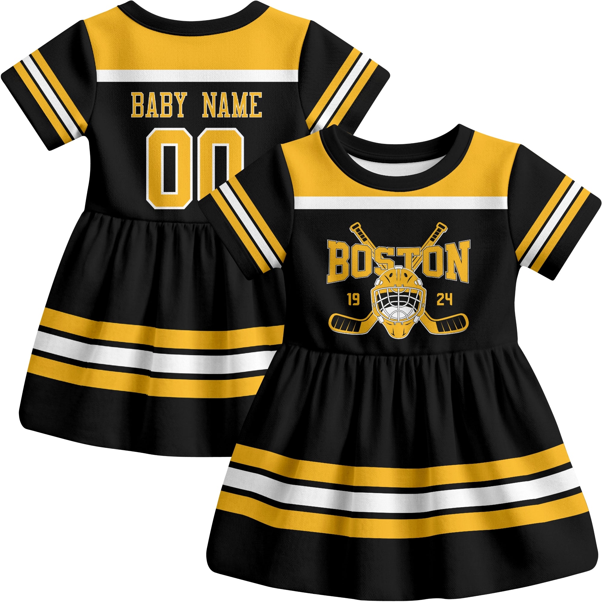 Boston hockey baby bodysuit dress Black style front and back view