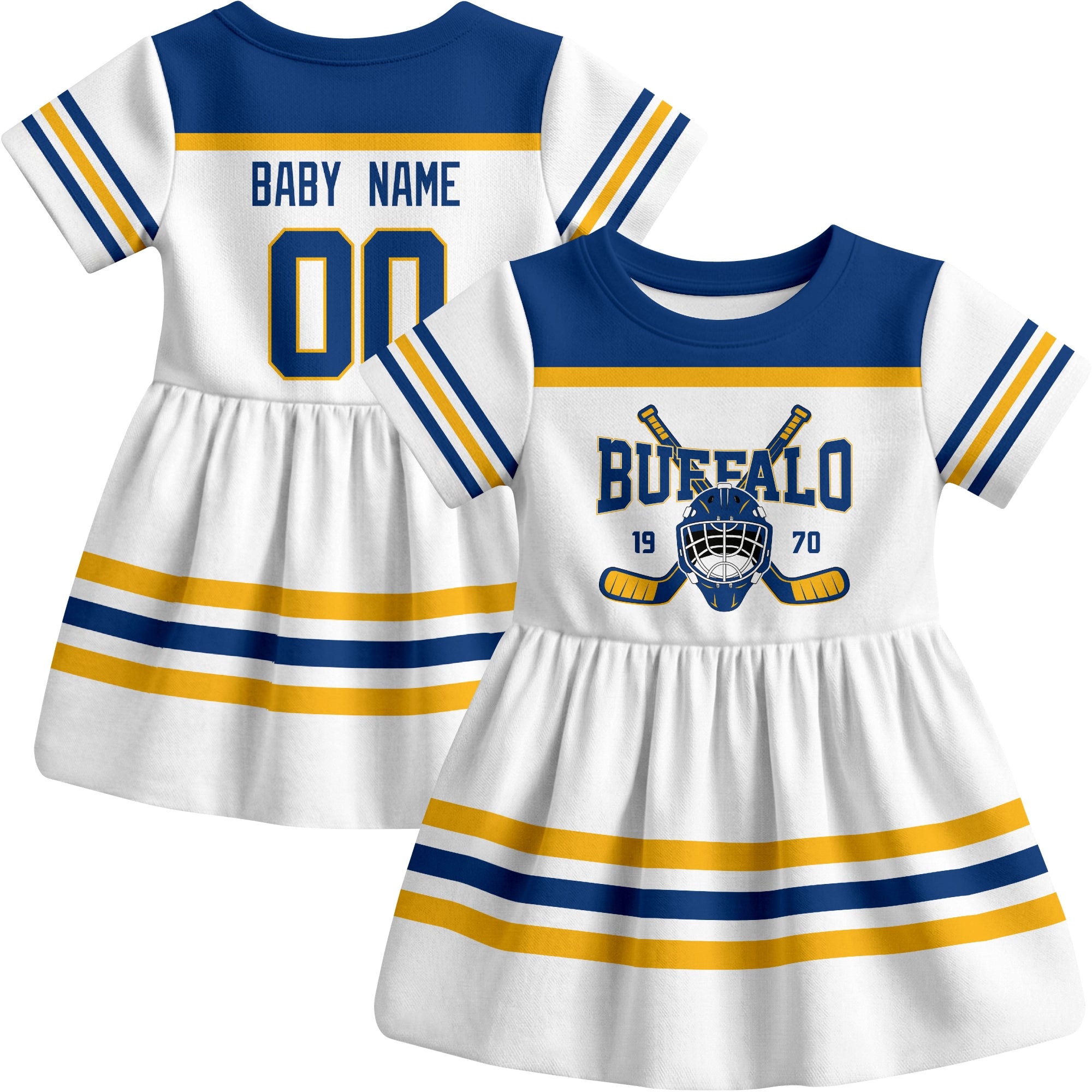 Buffalo hockey baby bodysuit dress White style front and back view