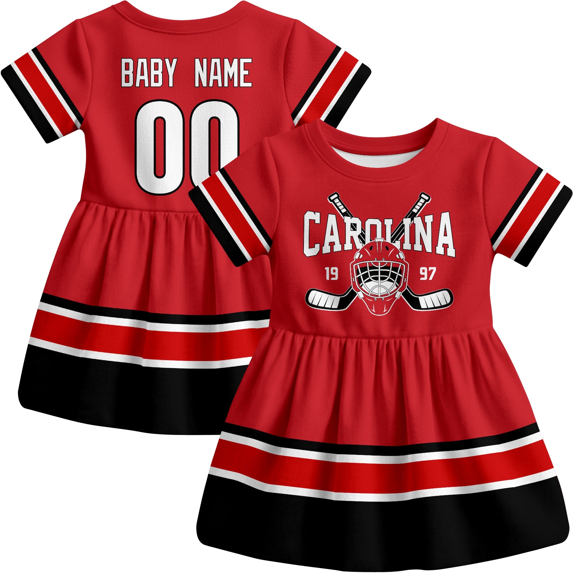 Carolina hockey baby bodysuit dress Red style front and back view