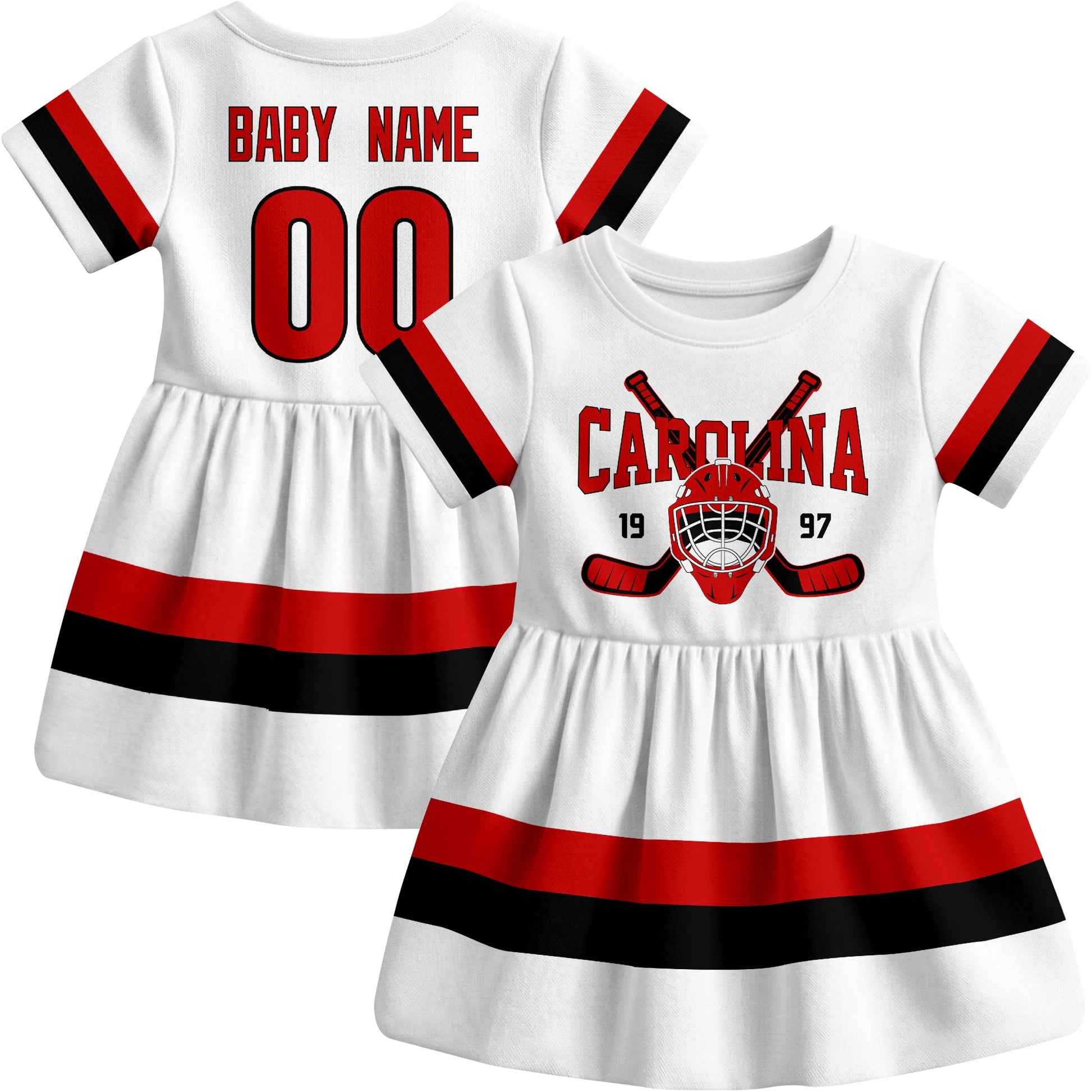 Carolina hockey baby bodysuit dress White style front and back view