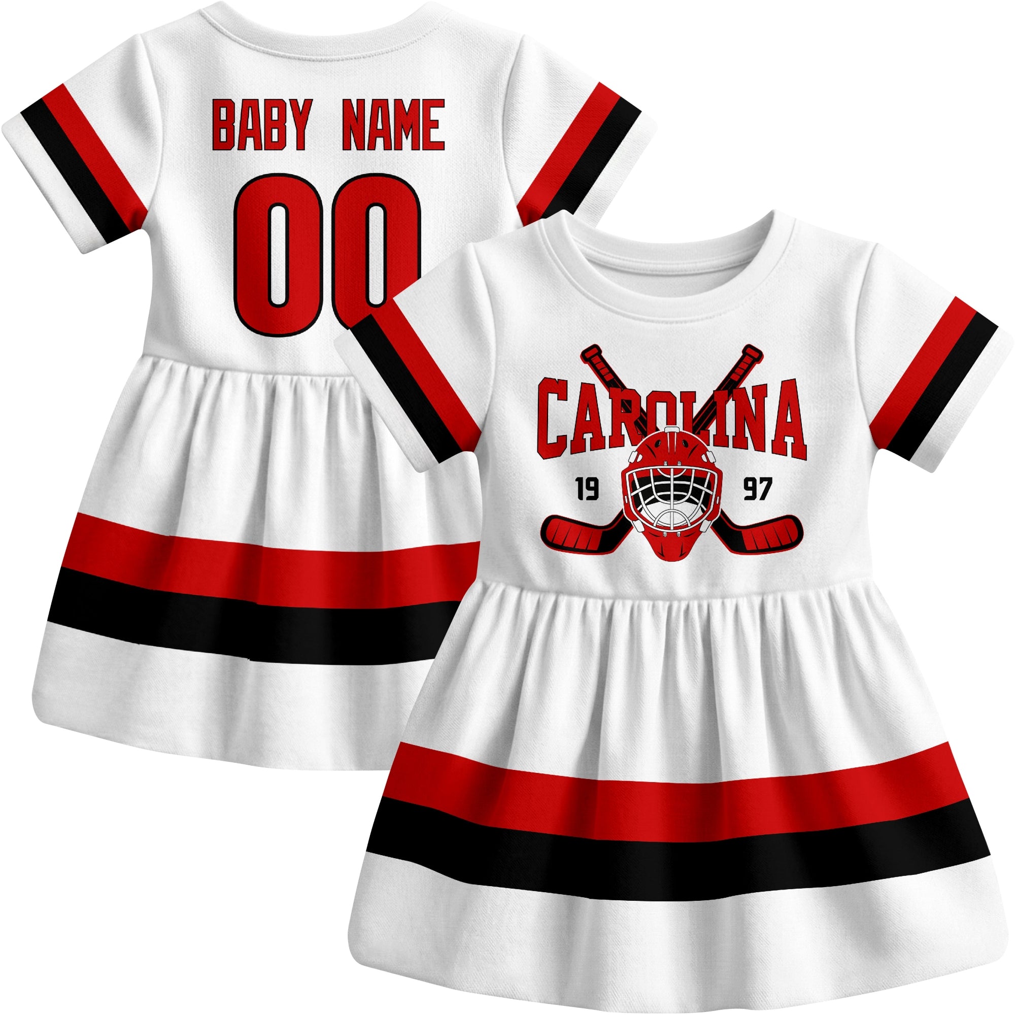 Carolina hockey baby bodysuit dress White style front and back view