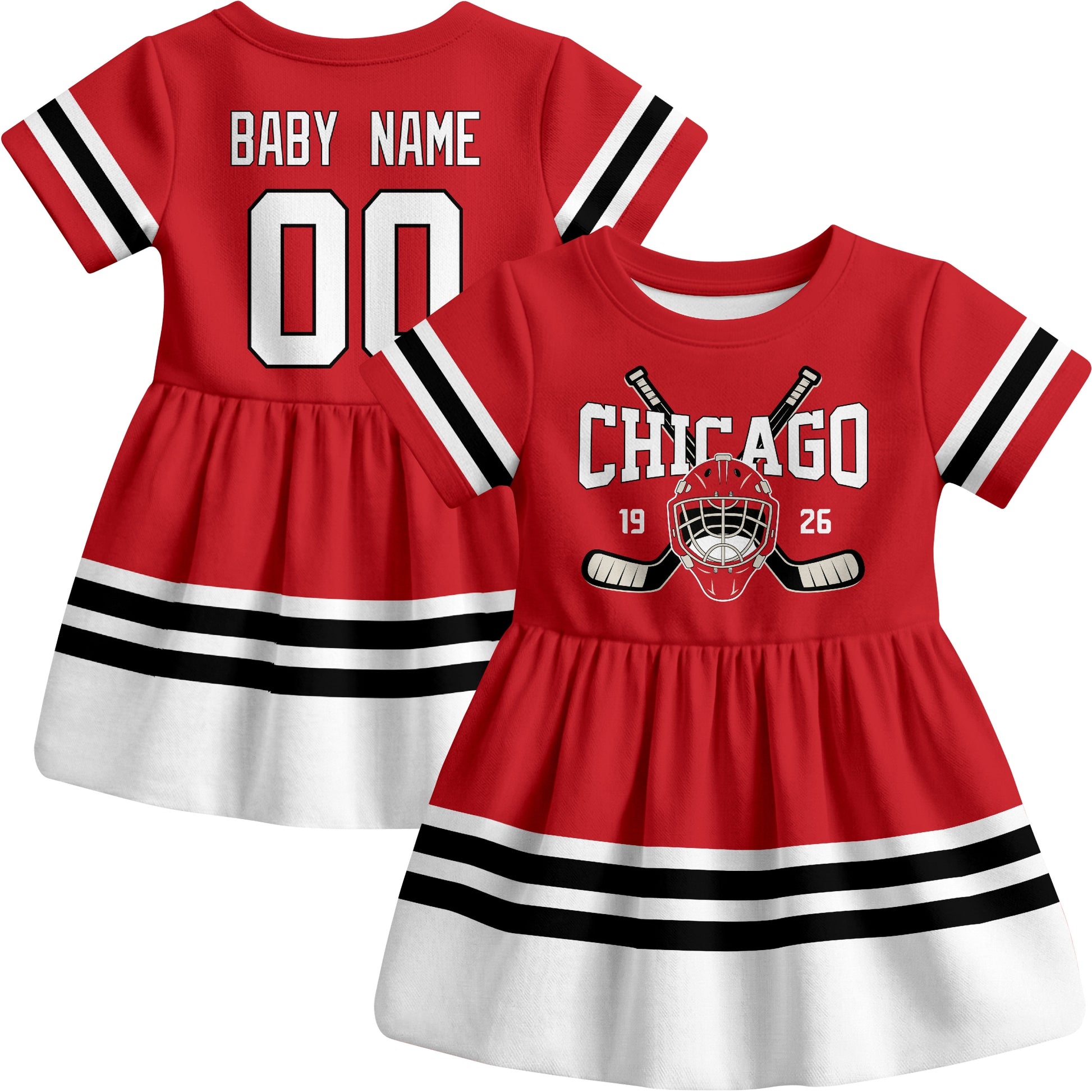 Chicago hockey baby bodysuit dress Red style front and back view