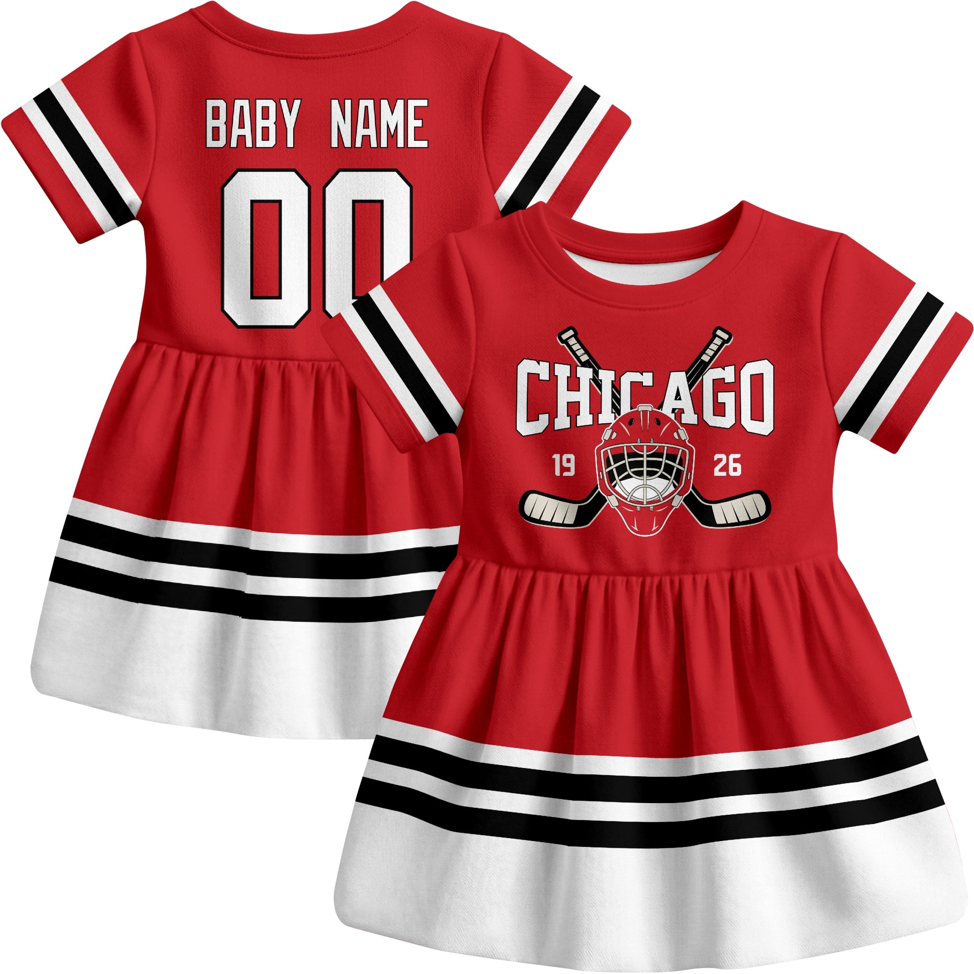 Chicago hockey baby bodysuit dress Red style front and back view