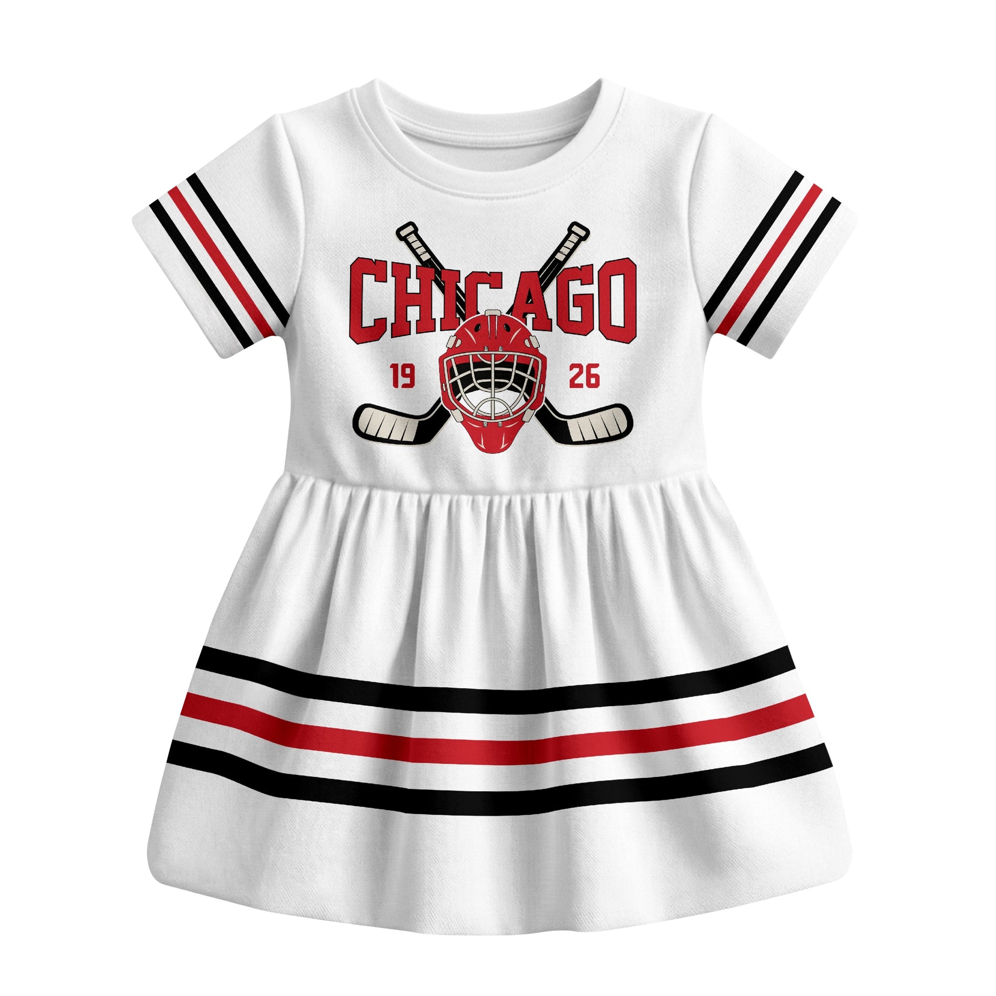 White Chicago hockey baby bodysuit dress front view