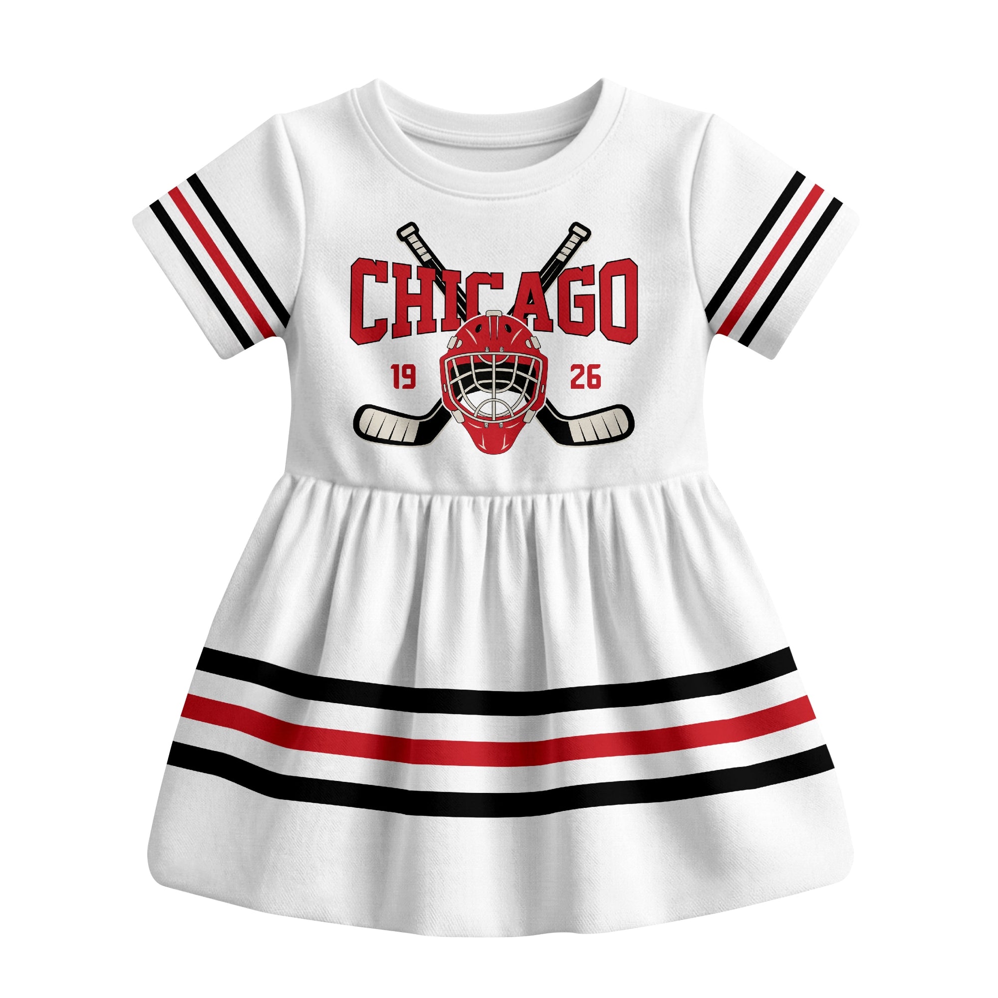White Chicago hockey baby bodysuit dress front view