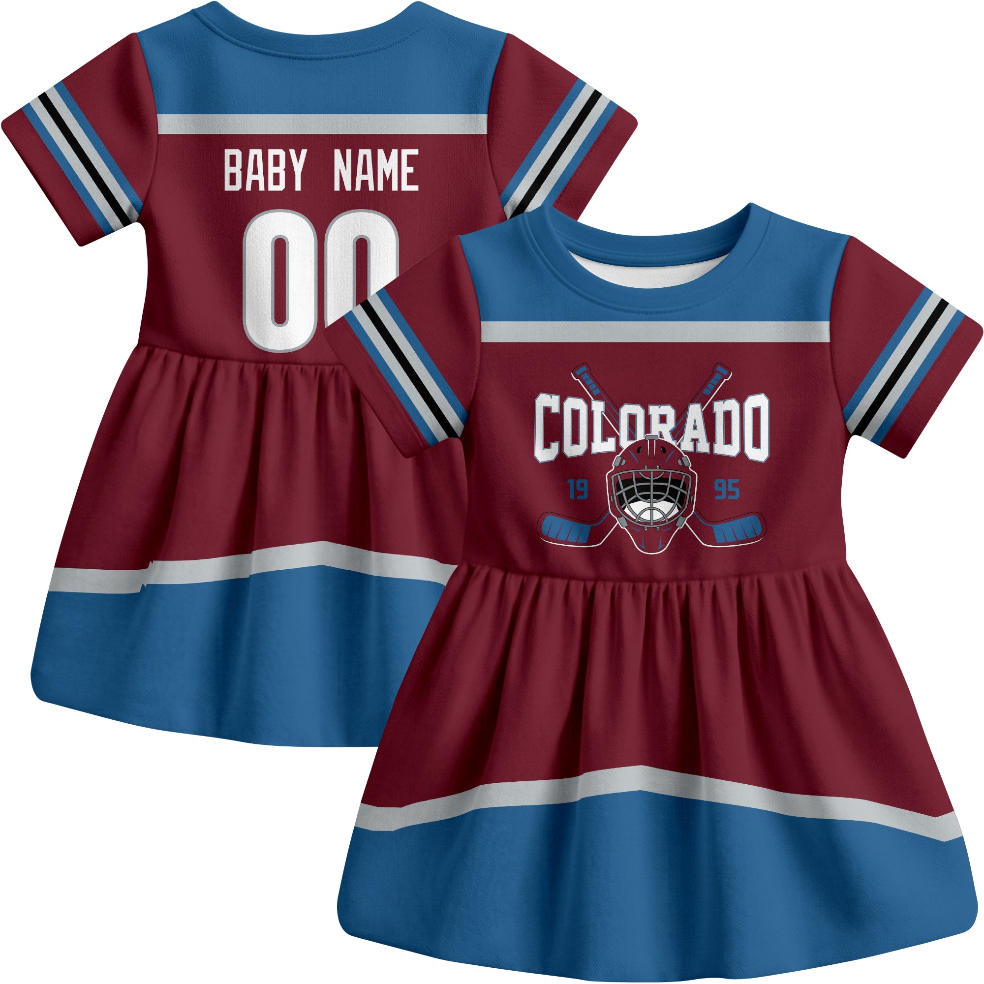 Colorado hockey baby bodysuit dress Burgundy style front and back view