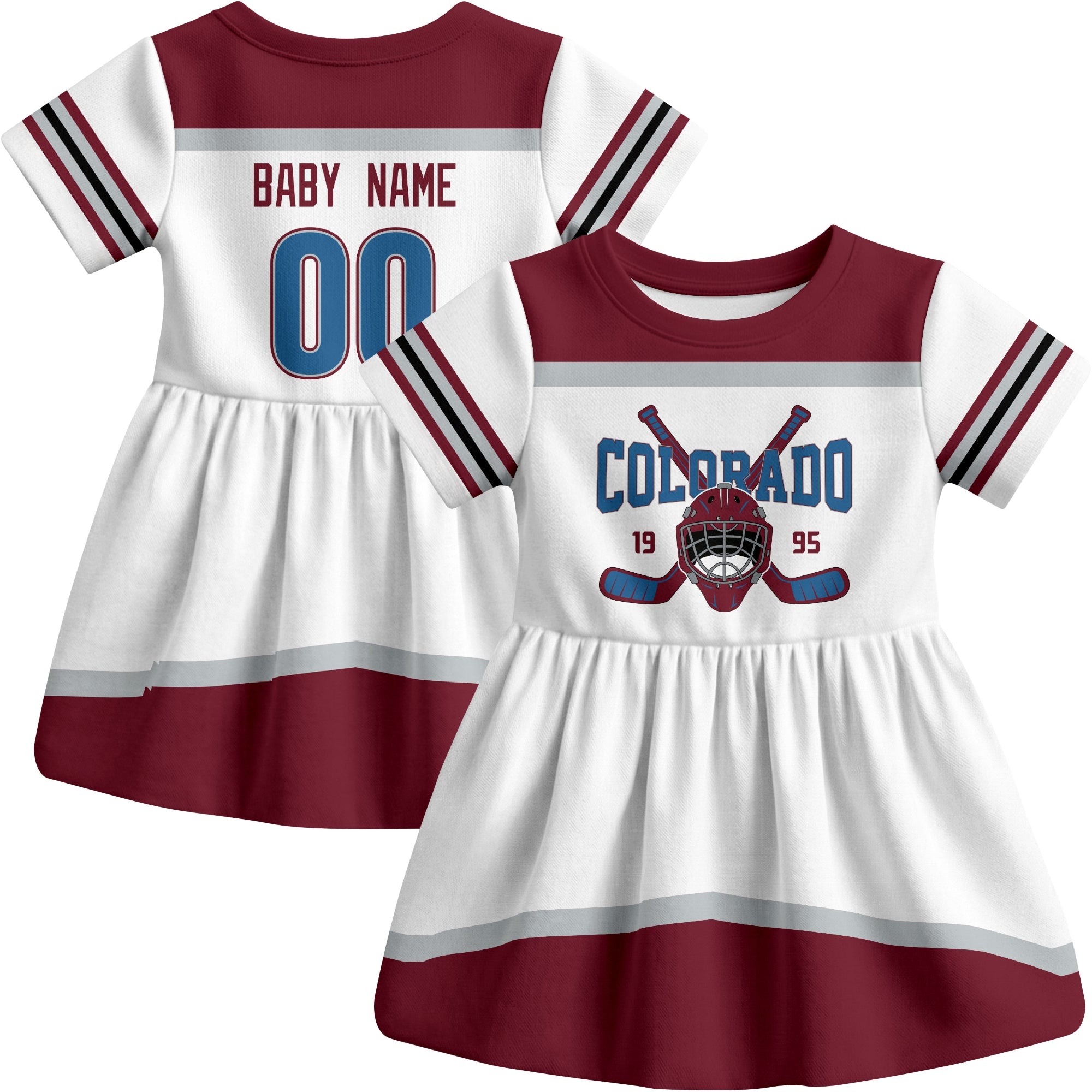 Colorado hockey baby bodysuit dress White style front and back view