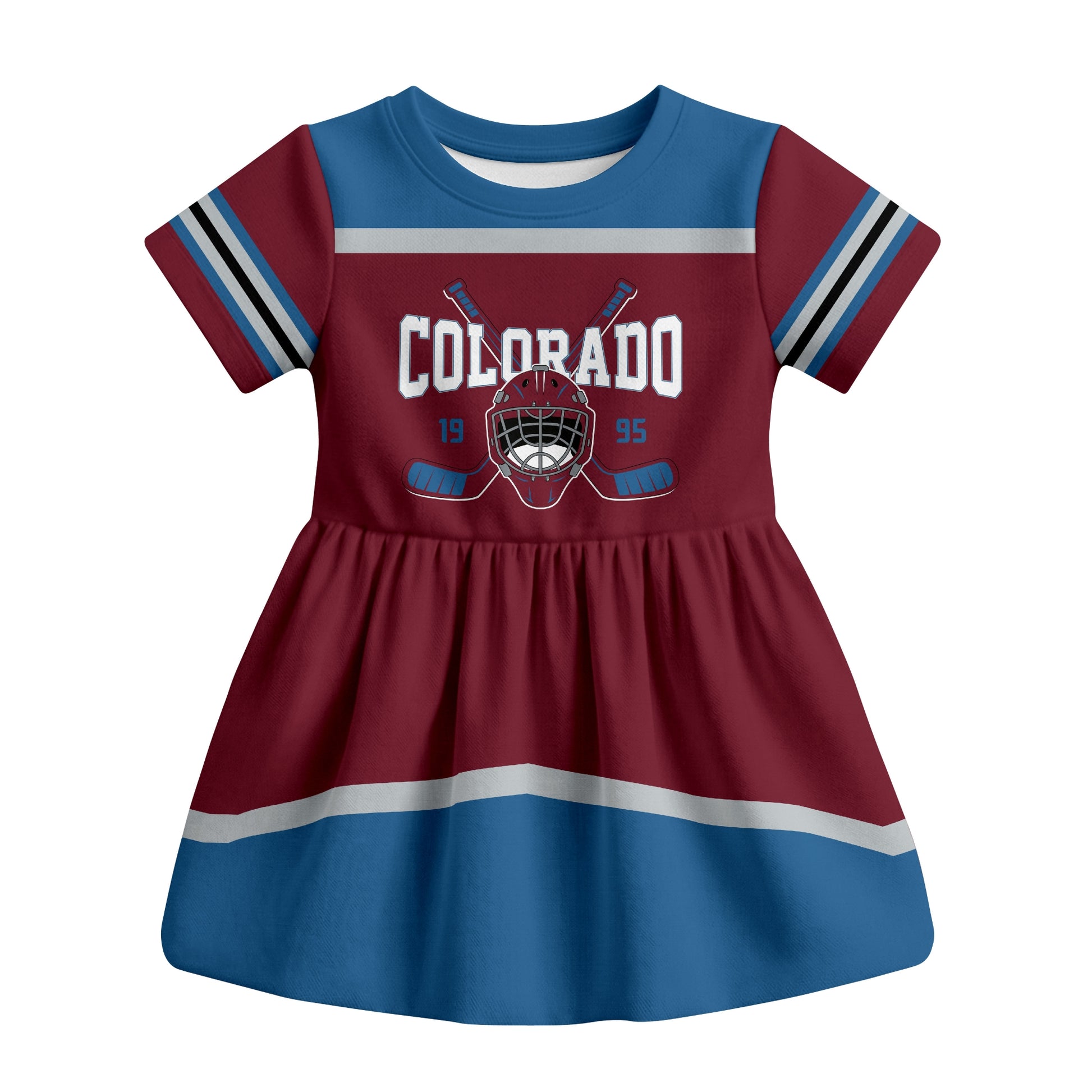 Burgundy Colorado hockey baby bodysuit dress front view