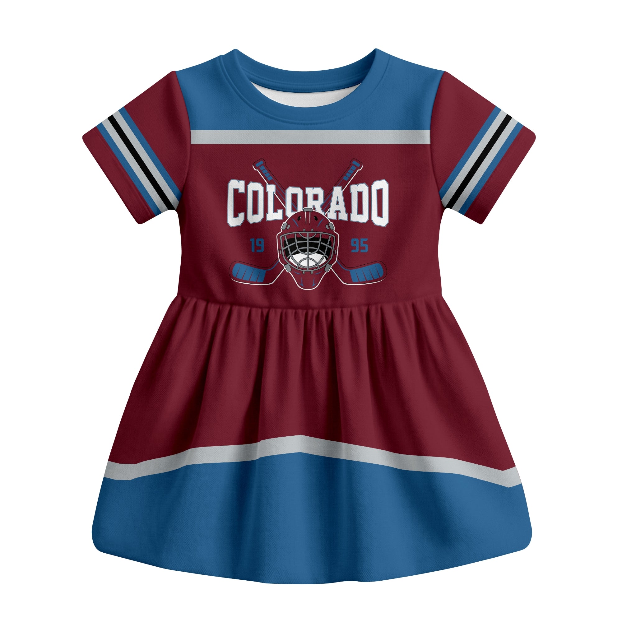 Burgundy Colorado hockey baby bodysuit dress front view