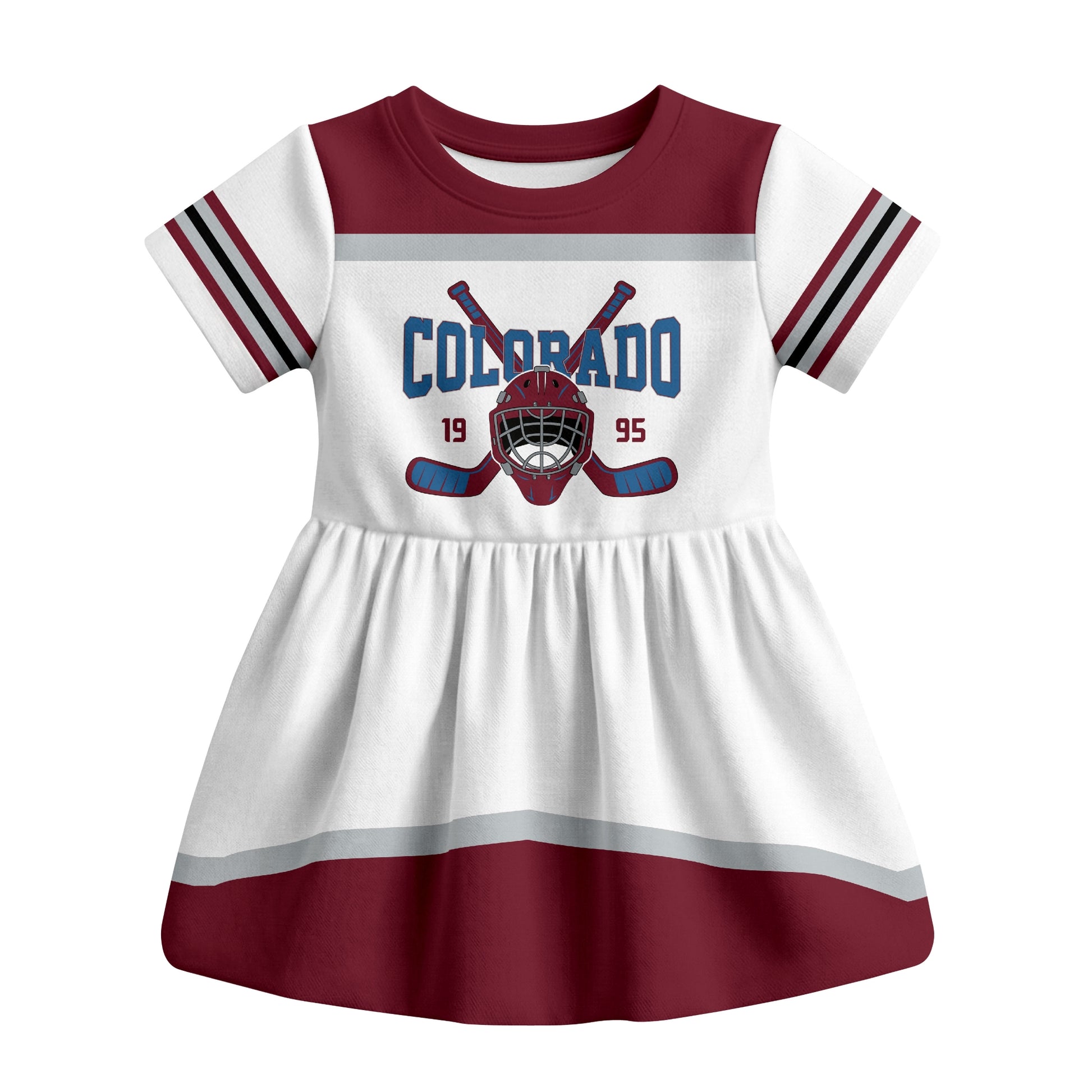 White Colorado hockey baby bodysuit dress front view