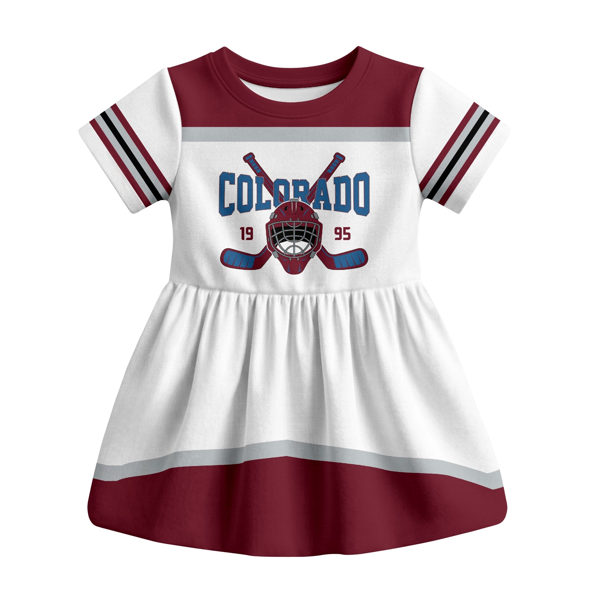 White Colorado hockey baby bodysuit dress front view