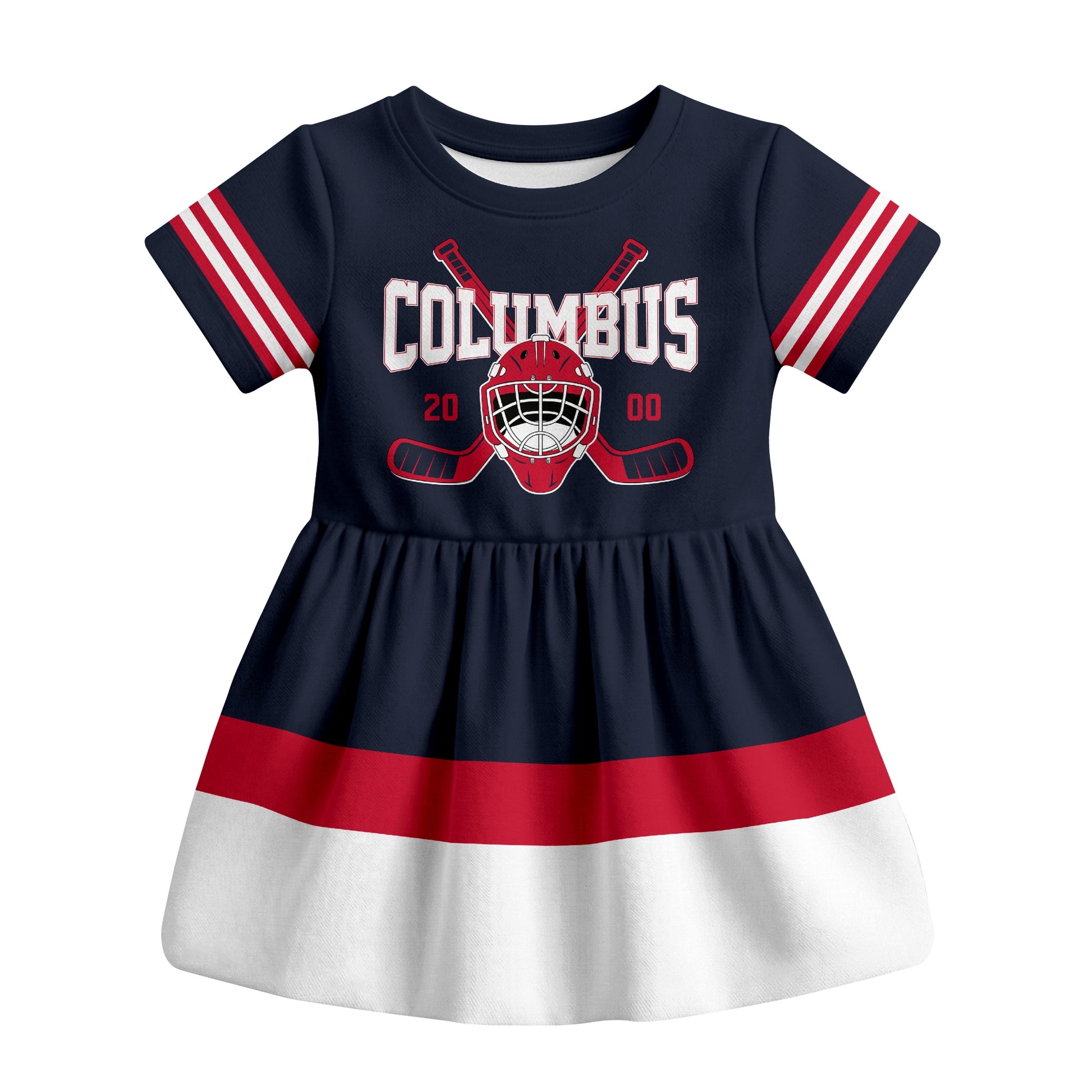 Navy Columbus hockey baby bodysuit dress front view