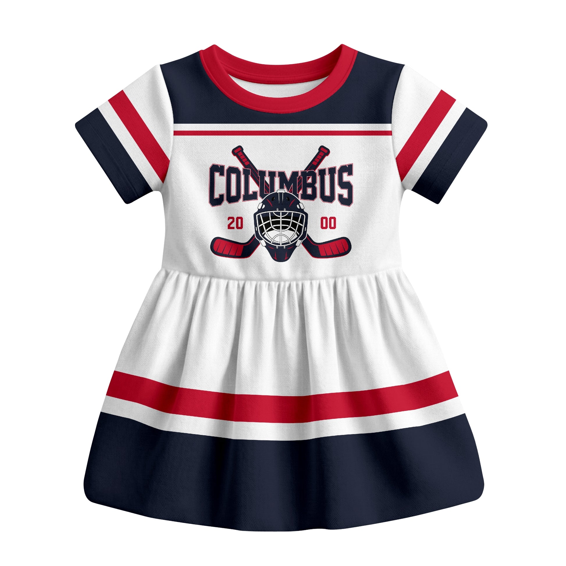 White Columbus hockey baby bodysuit dress front view