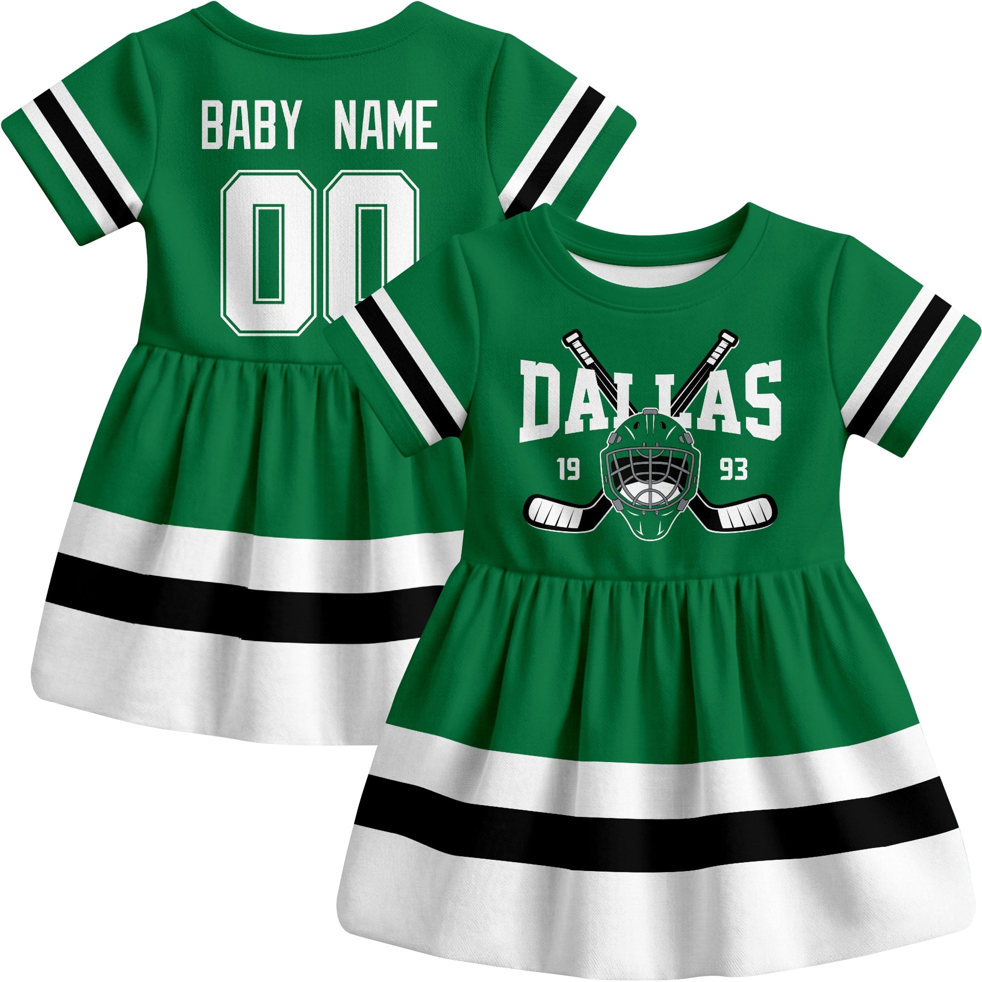 Dallas hockey baby bodysuit dress Green style front and back view