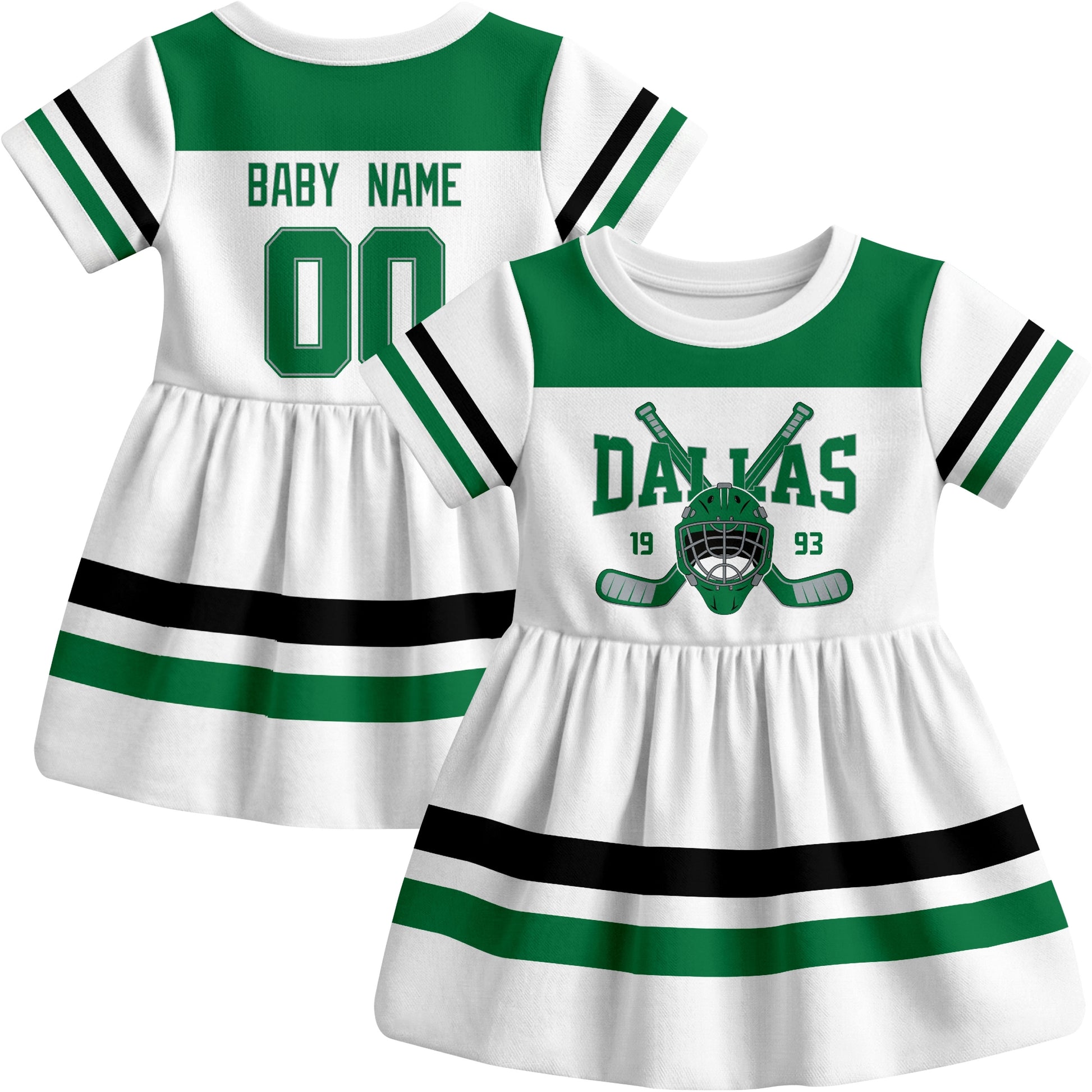 Dallas hockey baby bodysuit dress White style front and back view