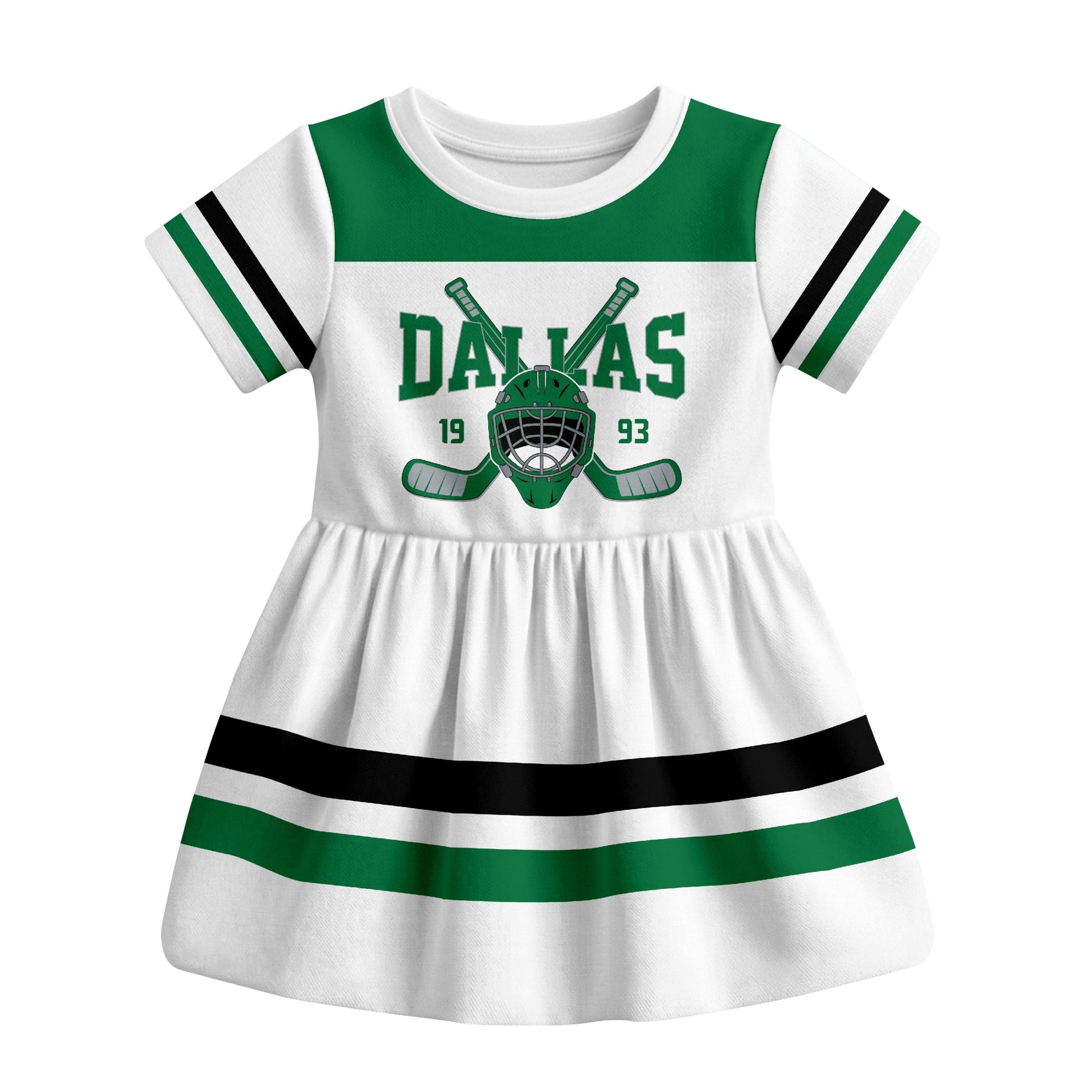 White Dallas hockey baby bodysuit dress front view