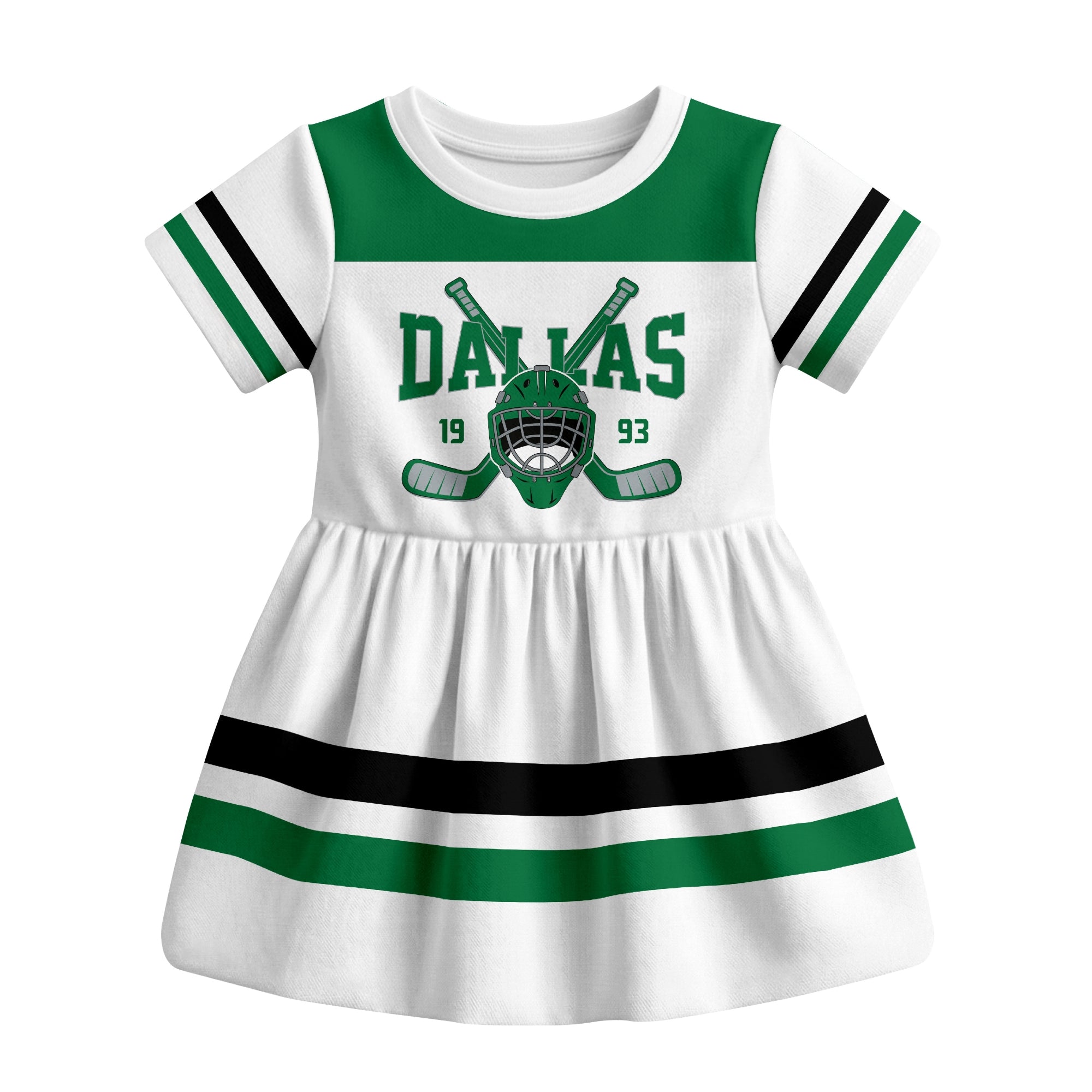 White Dallas hockey baby bodysuit dress front view